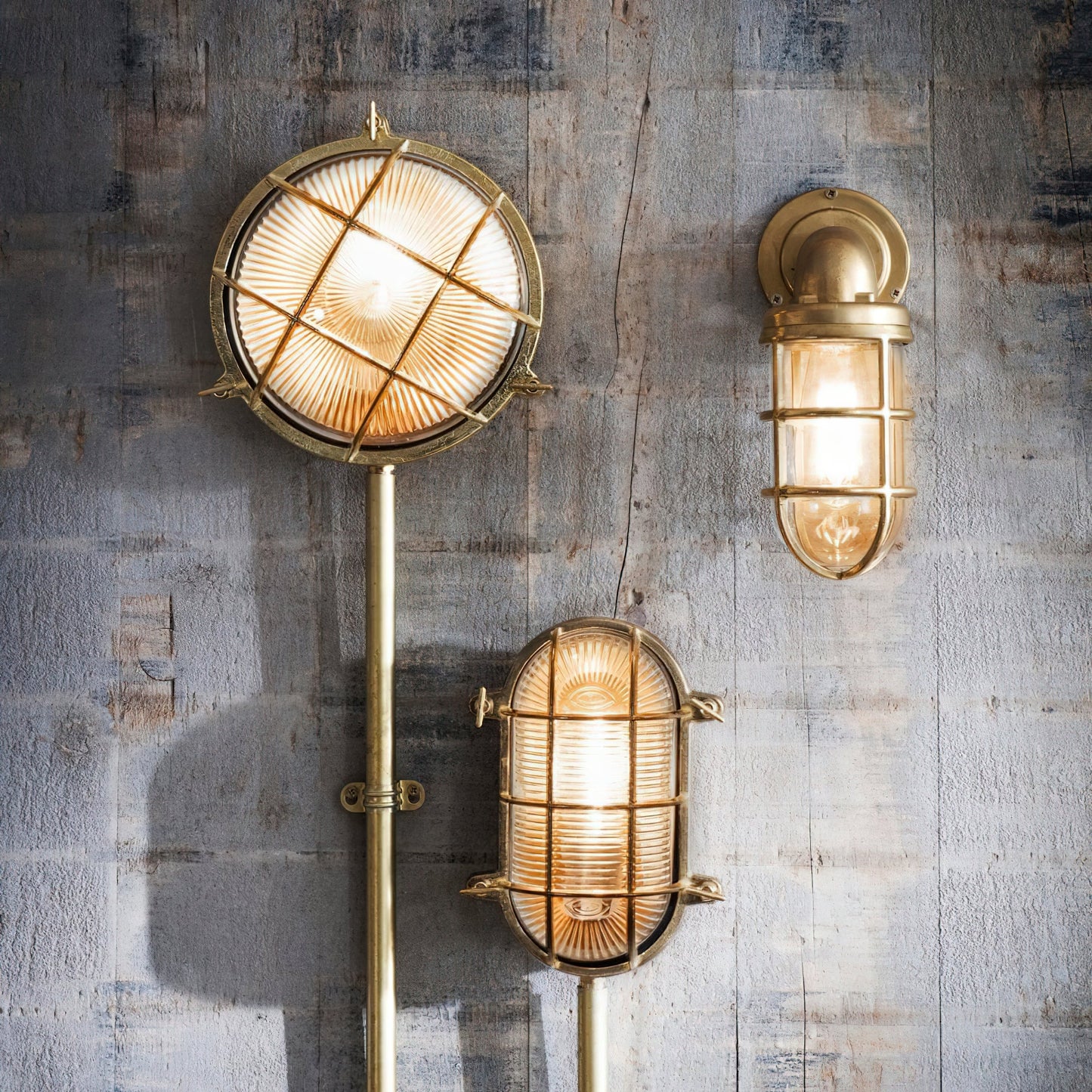 Fremantle Brass Bunker Sconce - Industrial Nautical Brass & Glass Wall Light
