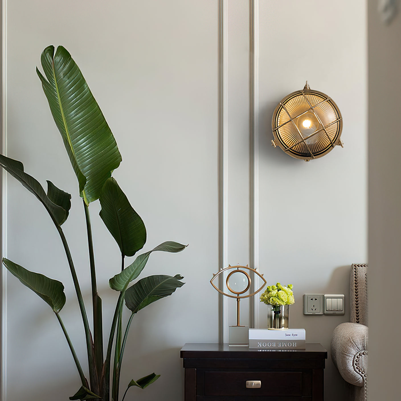 Fremantle Brass Bunker Sconce - Industrial Nautical Brass & Glass Wall Light