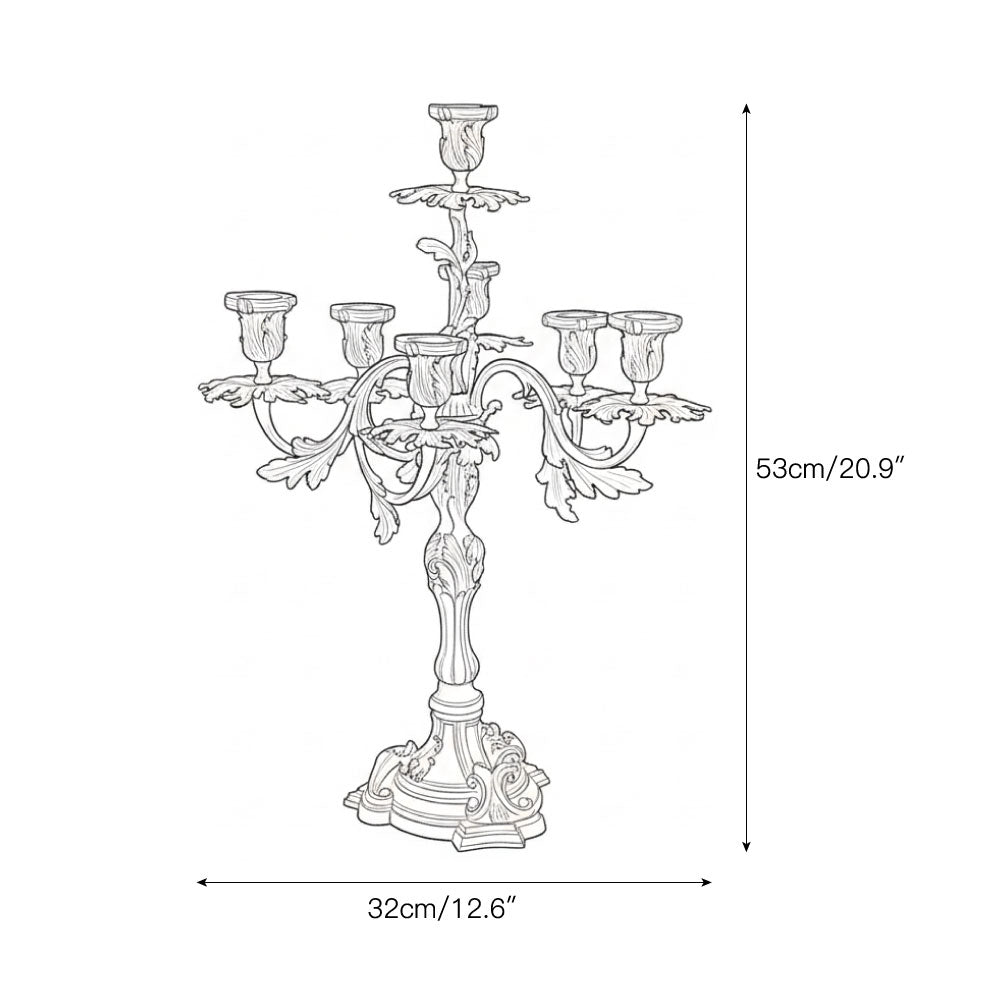 French Brass Seven-Light Candelabra - Hand-Finished Antique Tabletop Candle Holder