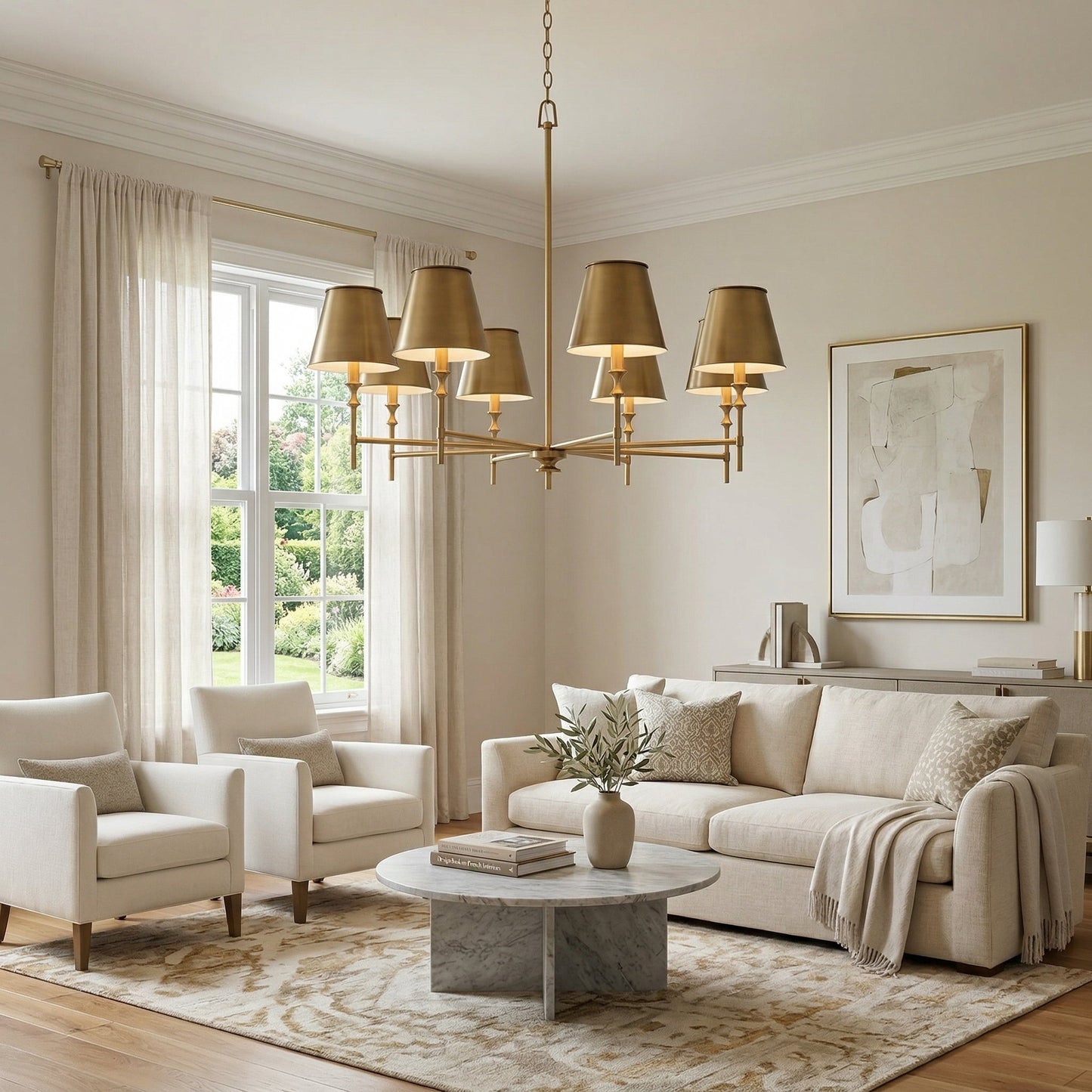 Whitney Luxury Brass Chandelier - Classic 6 or 8-Light Tapered Shade Pendant | Modern Heritage Hanging Light | E12 Base
