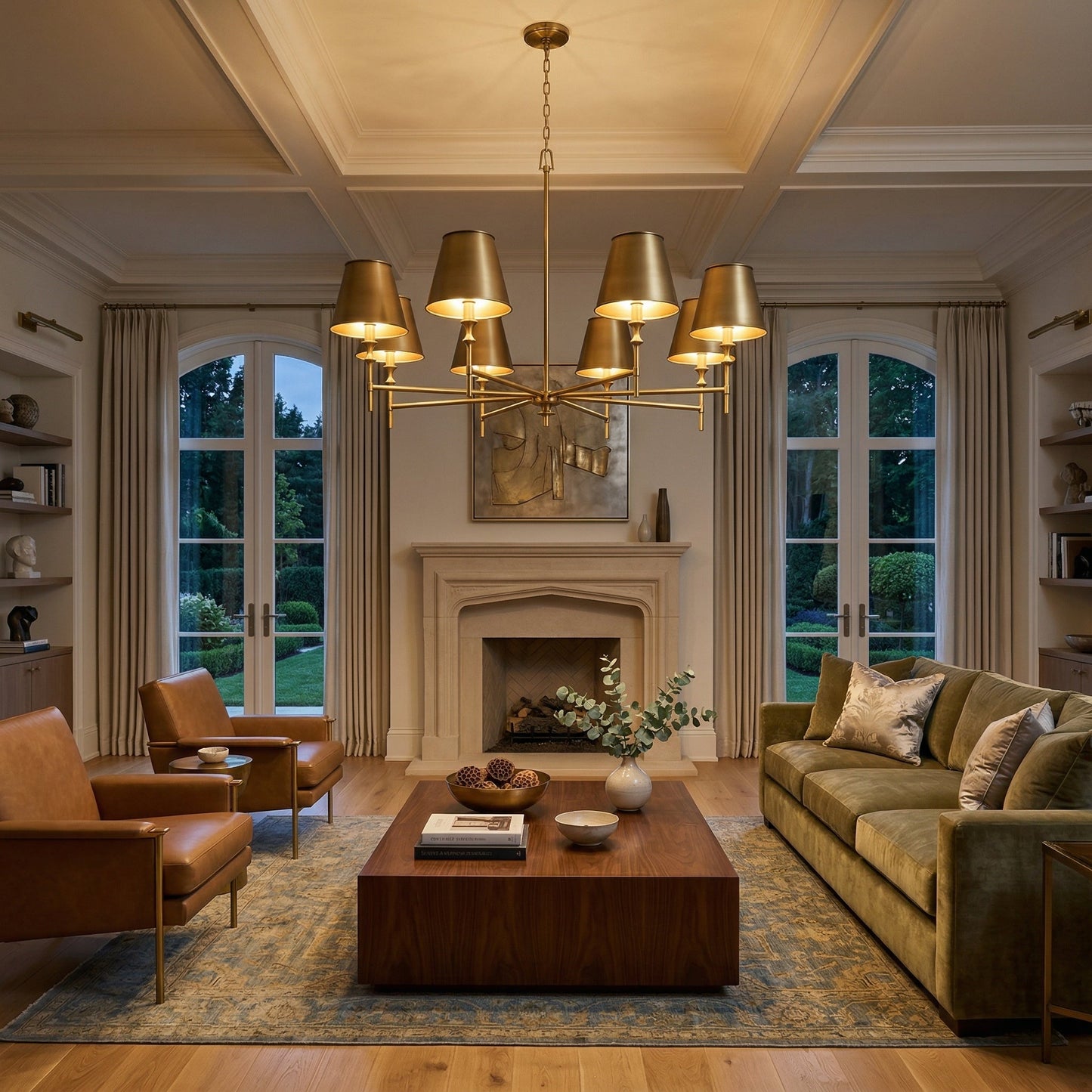 Whitney Luxury Brass Chandelier - Classic 6 or 8-Light Tapered Shade Pendant | Modern Heritage Hanging Light | E12 Base