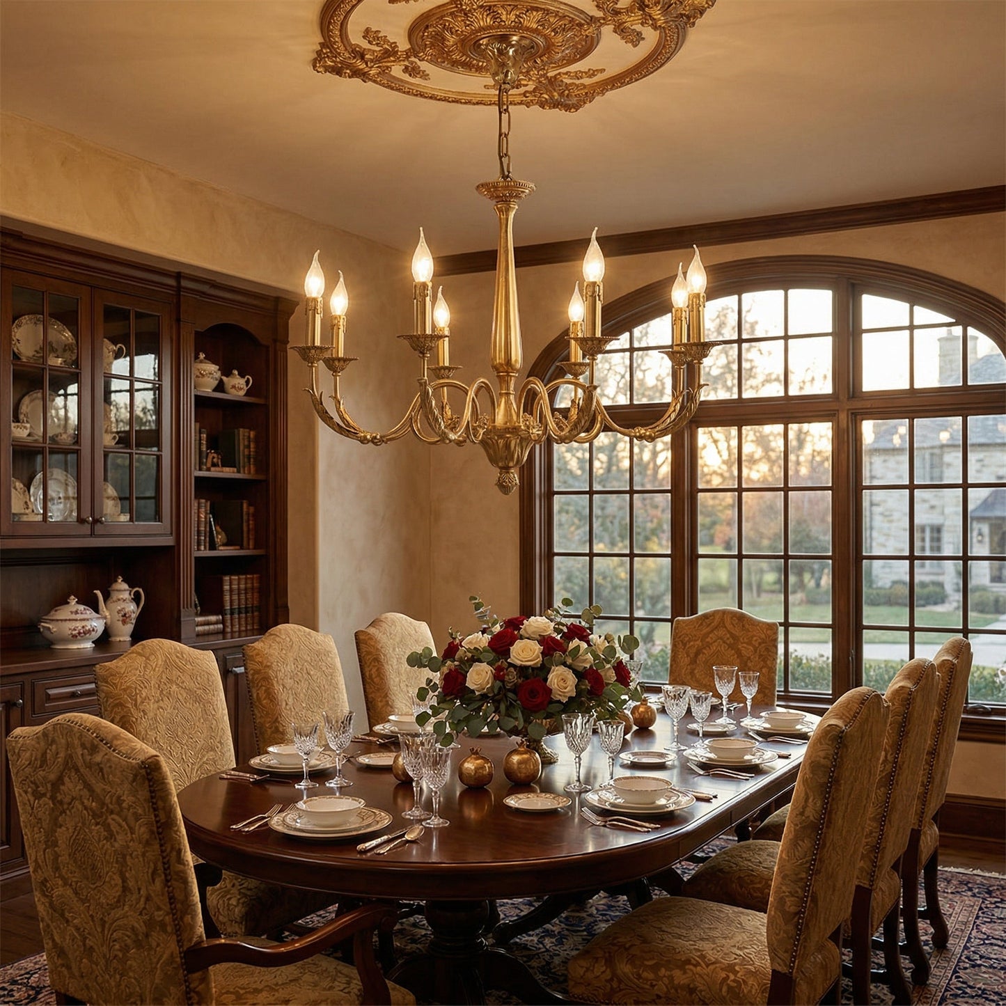 Winchester Luxury Brass Chandelier - Classic Candle Effect Hanging Light | 3, 6, 8, or 10-Head Grand Dining Pendant | E12 E14