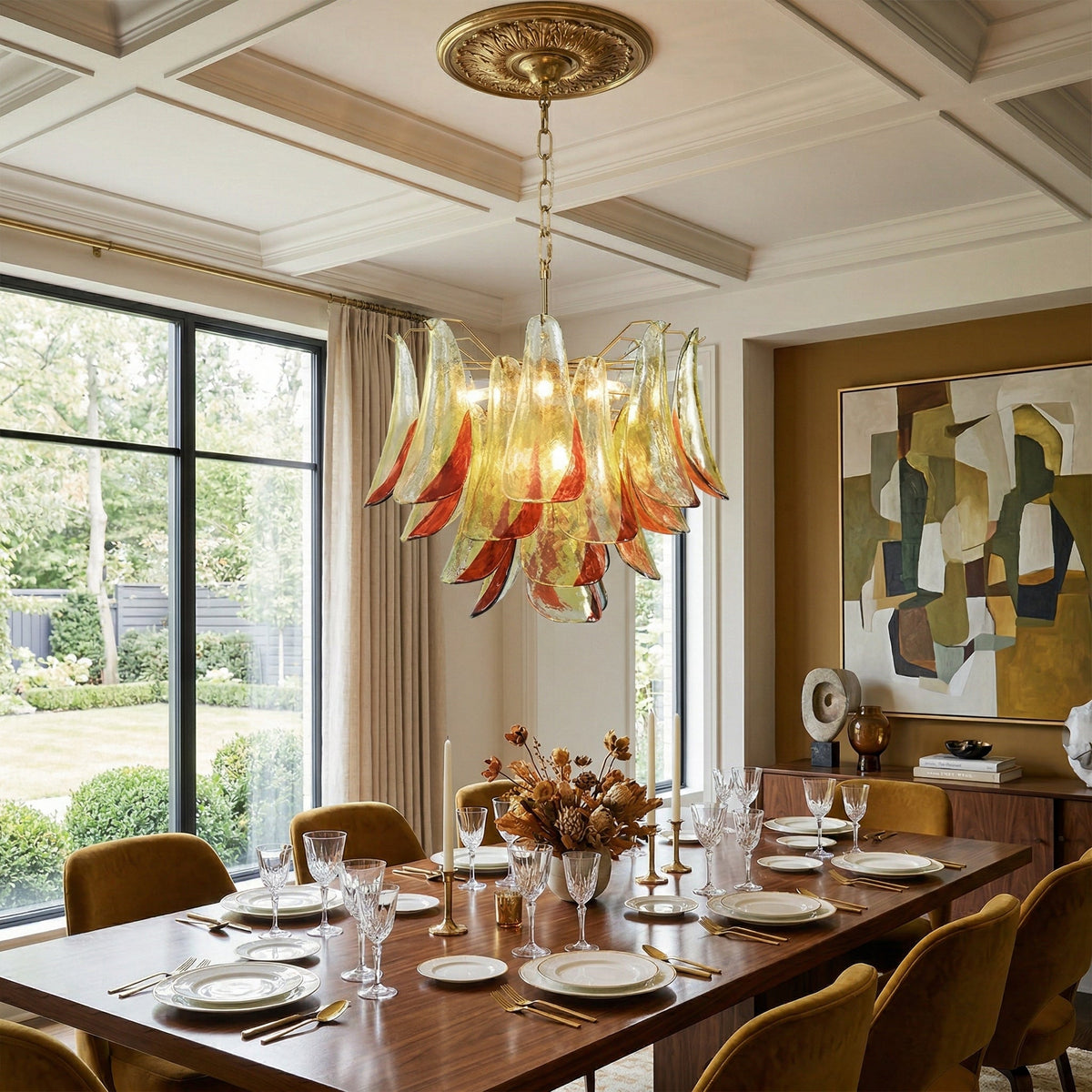 Marielle Murano Chandelier - Gradient Stained Glass Botanical Pendant