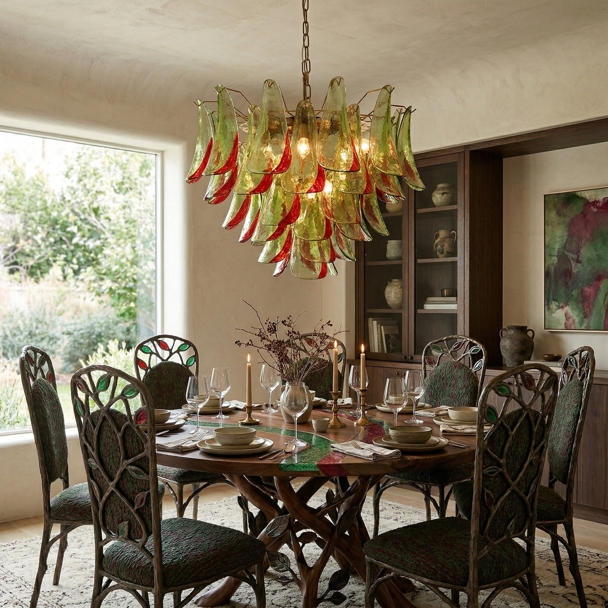 Marielle Murano Chandelier - Gradient Stained Glass Botanical Pendant
