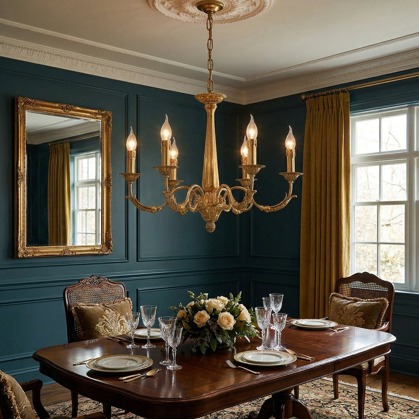 Winchester Luxury Brass Chandelier - Classic Candle Effect Hanging Light | 3, 6, 8, or 10-Head Grand Dining Pendant | E12 E14