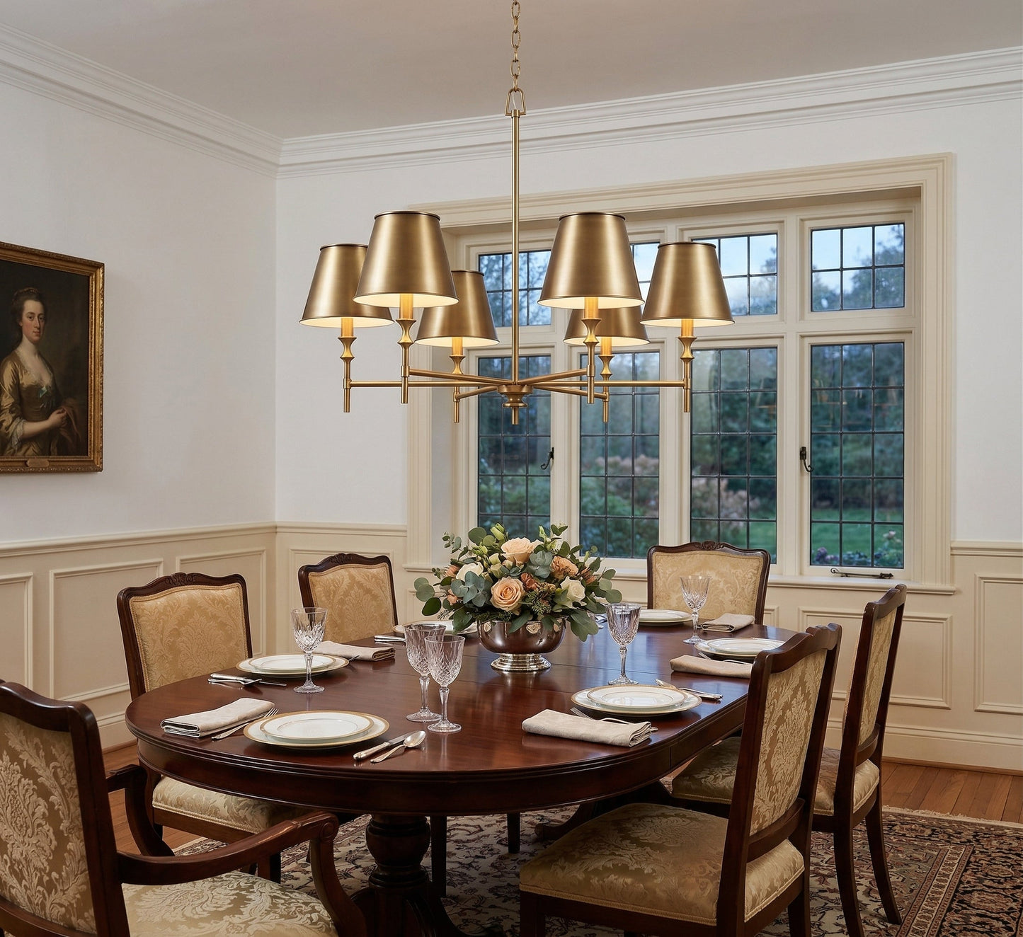 Whitney Luxury Brass Chandelier - Classic 6 or 8-Light Tapered Shade Pendant | Modern Heritage Hanging Light | E12 Base