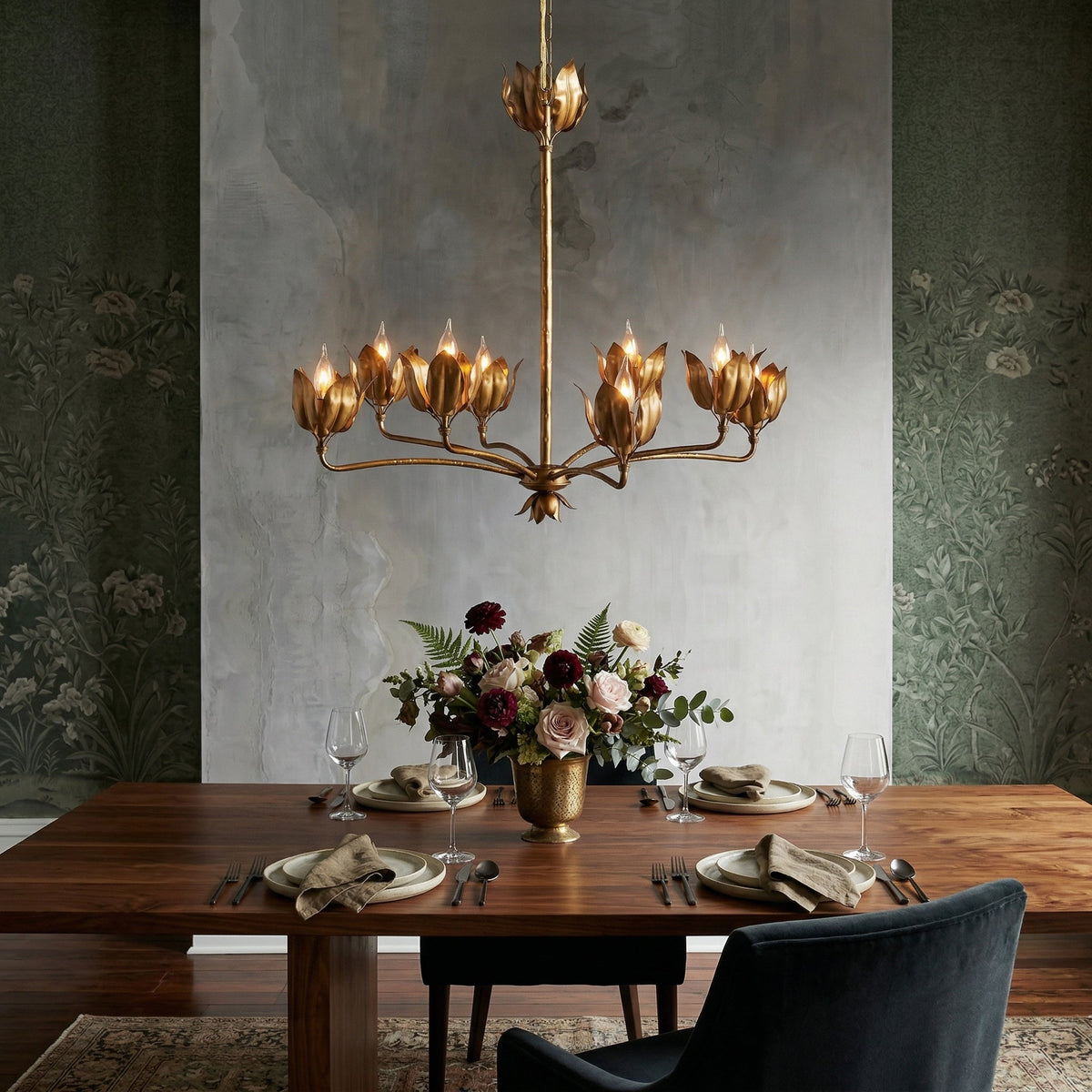 Mariella Tulip Chandelier - Forged Iron Copper 8-Light Botanical Pendant