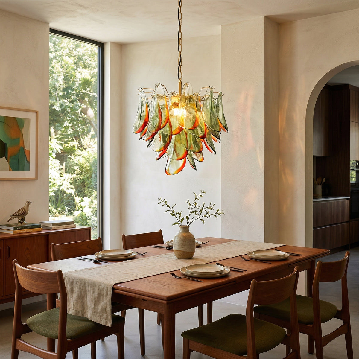 Marielle Murano Chandelier - Gradient Stained Glass Botanical Pendant