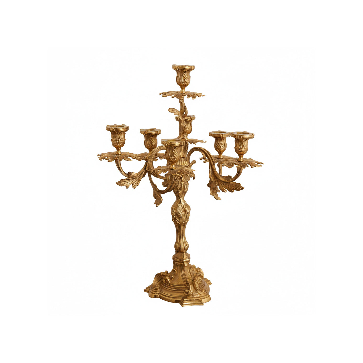 French Brass Seven-Light Candelabra - Hand-Finished Antique Tabletop Candle Holder