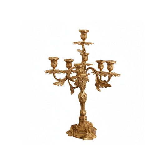 French Brass Seven-Light Candelabra - Hand-Finished Antique Tabletop Candle Holder