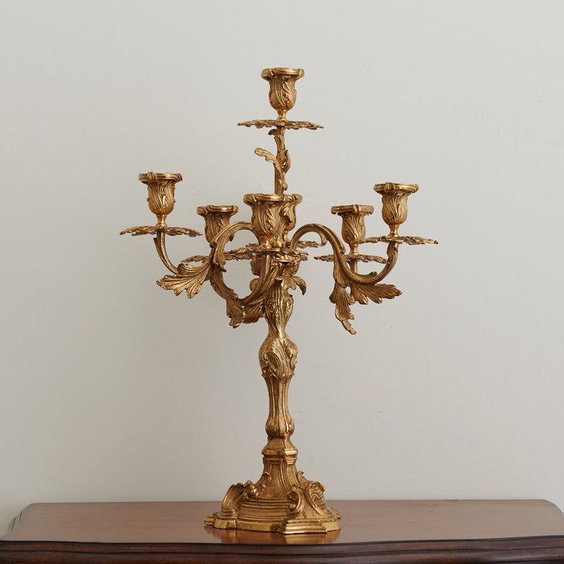 French Brass Seven-Light Candelabra - Hand-Finished Antique Tabletop Candle Holder