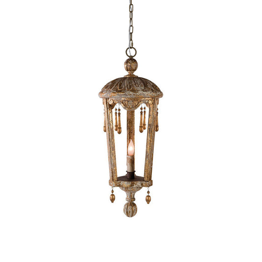 French Woodcarving Lantern Pendant Lamp - Hand-Carved Gold Leaf Antique Chandelier