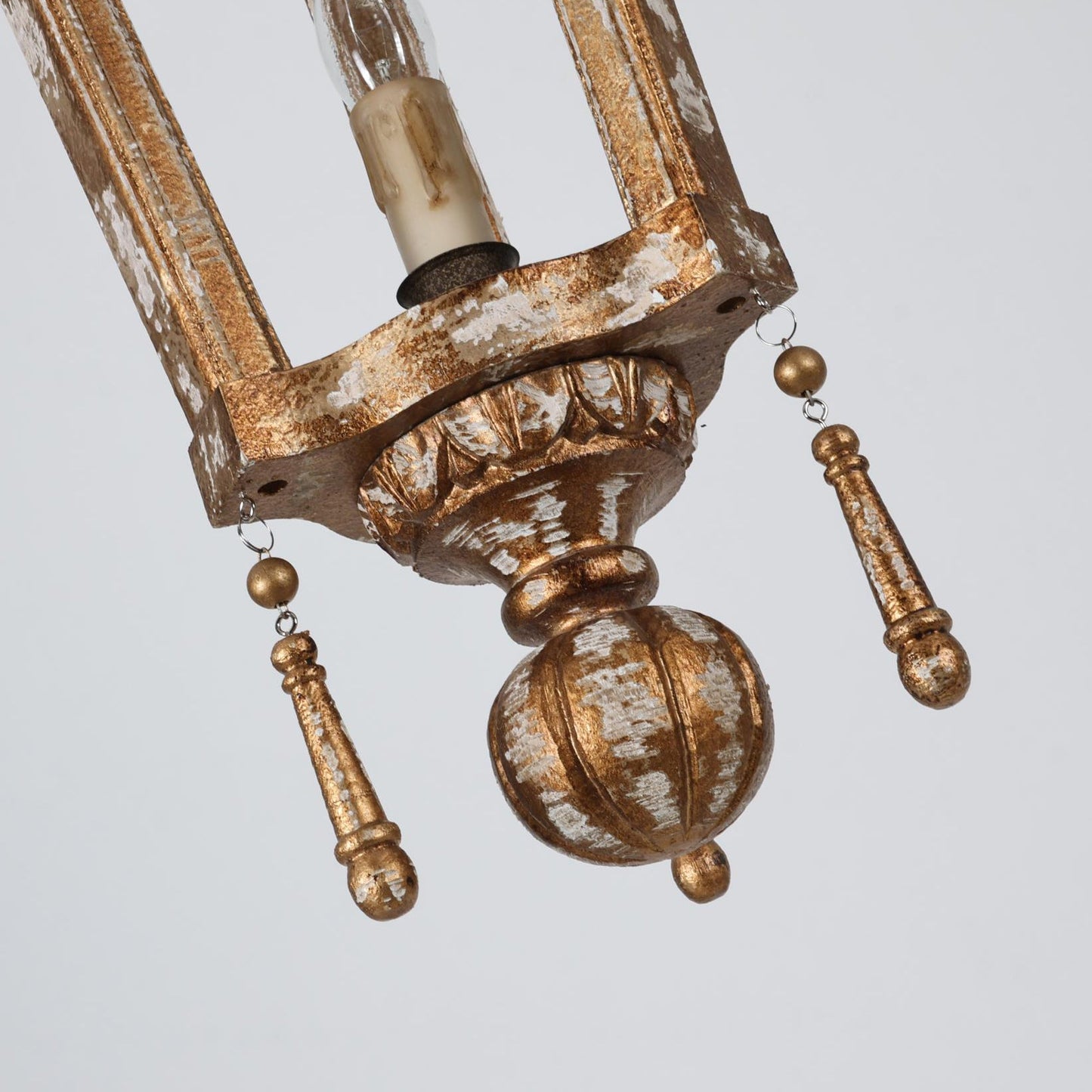French Woodcarving Lantern Pendant Lamp - Hand-Carved Gold Leaf Antique Chandelier
