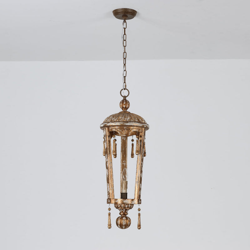 French Woodcarving Lantern Pendant Lamp - Hand-Carved Gold Leaf Antique Chandelier