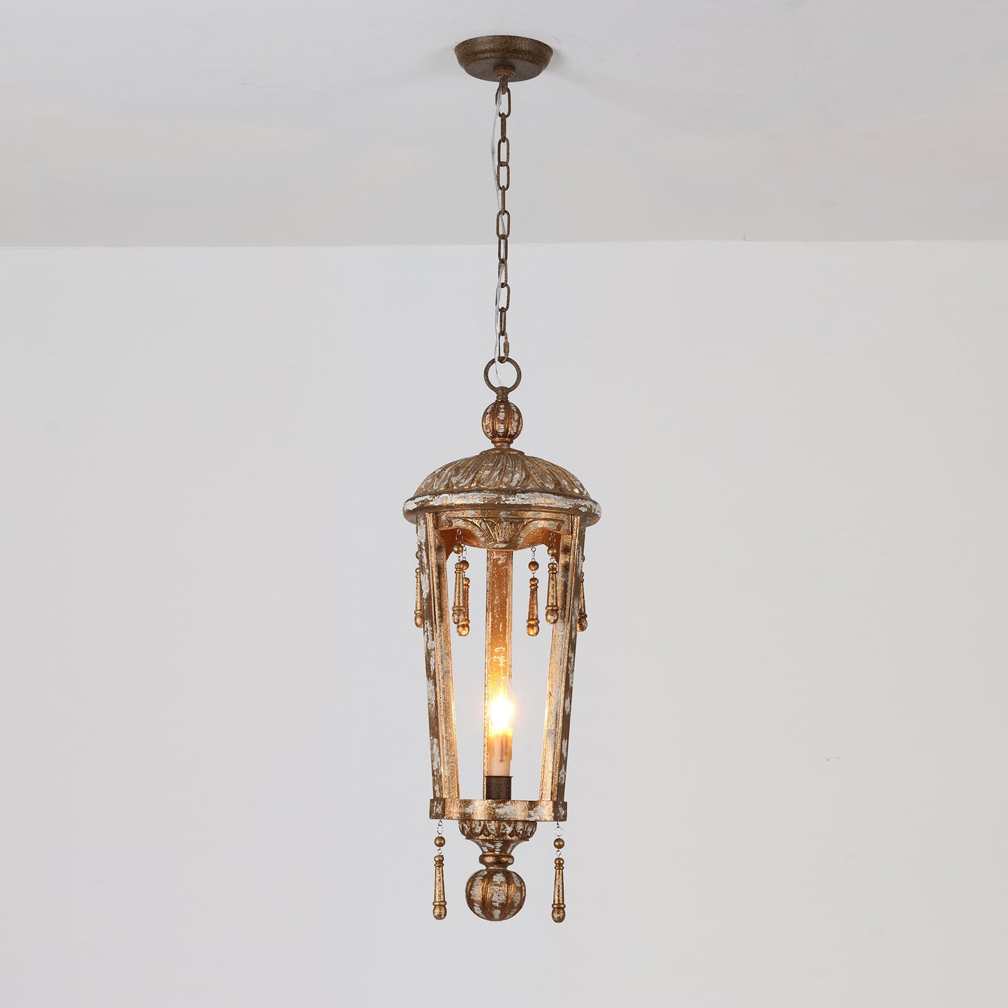 French Woodcarving Lantern Pendant Lamp - Hand-Carved Gold Leaf Antique Chandelier