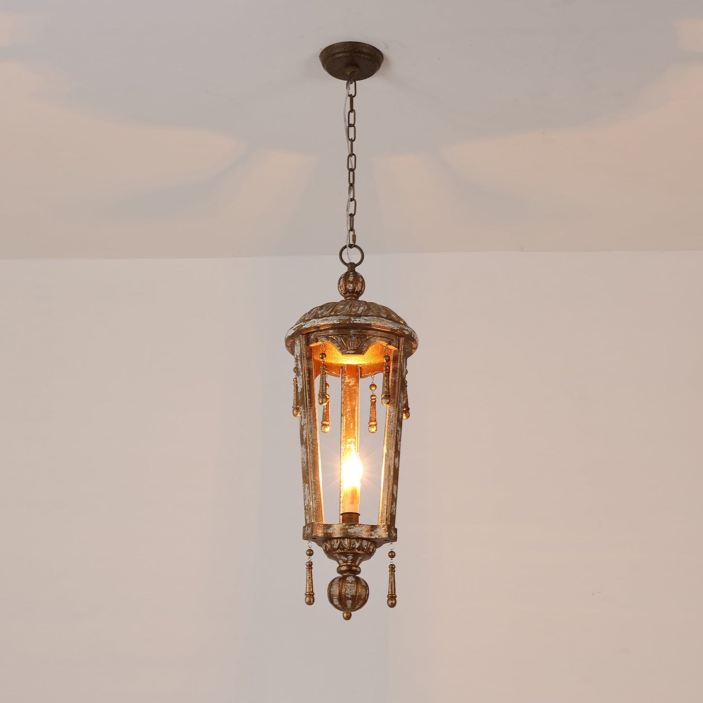 French Woodcarving Lantern Pendant Lamp - Hand-Carved Gold Leaf Antique Chandelier