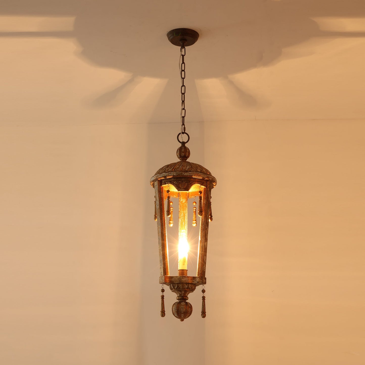 French Woodcarving Lantern Pendant Lamp - Hand-Carved Gold Leaf Antique Chandelier