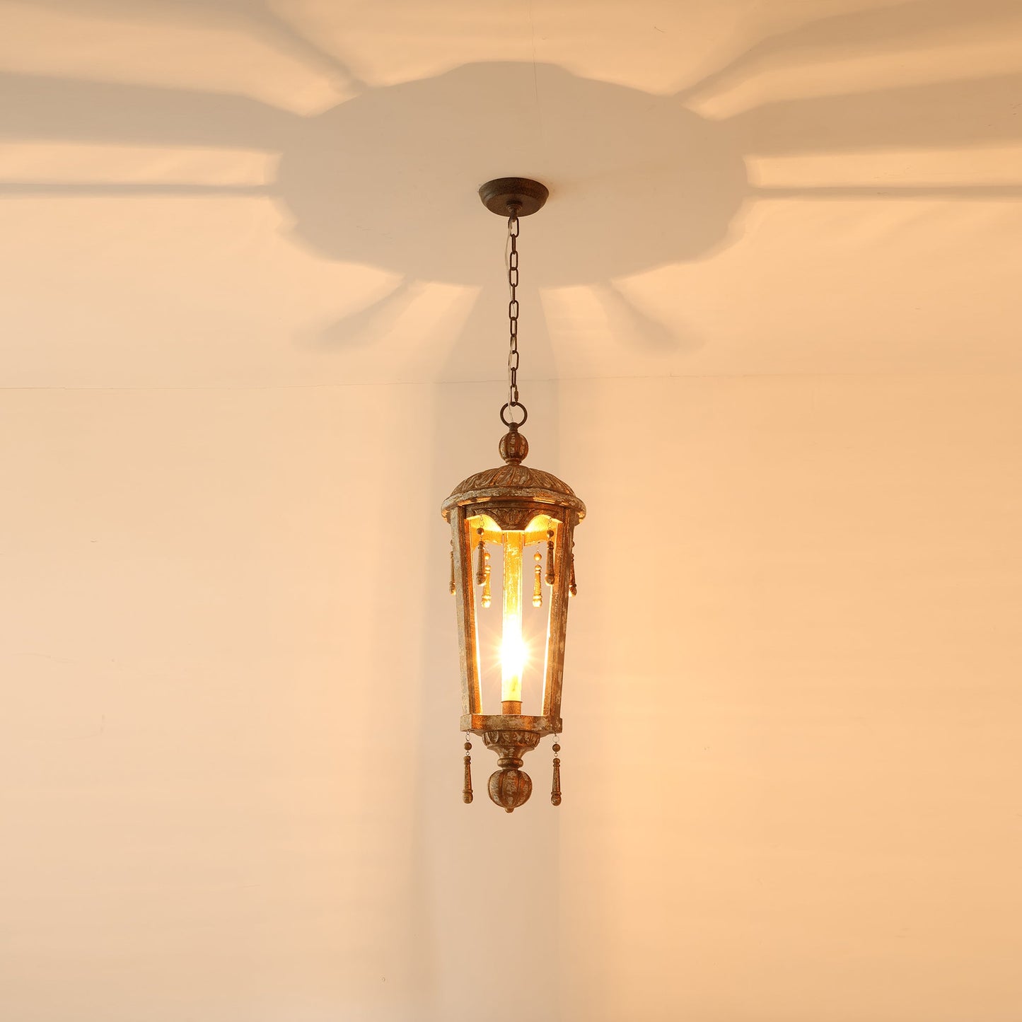 French Woodcarving Lantern Pendant Lamp - Hand-Carved Gold Leaf Antique Chandelier
