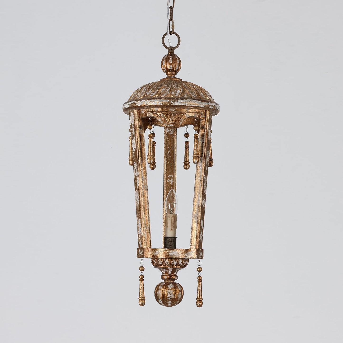 French Woodcarving Lantern Pendant Lamp - Hand-Carved Gold Leaf Antique Chandelier