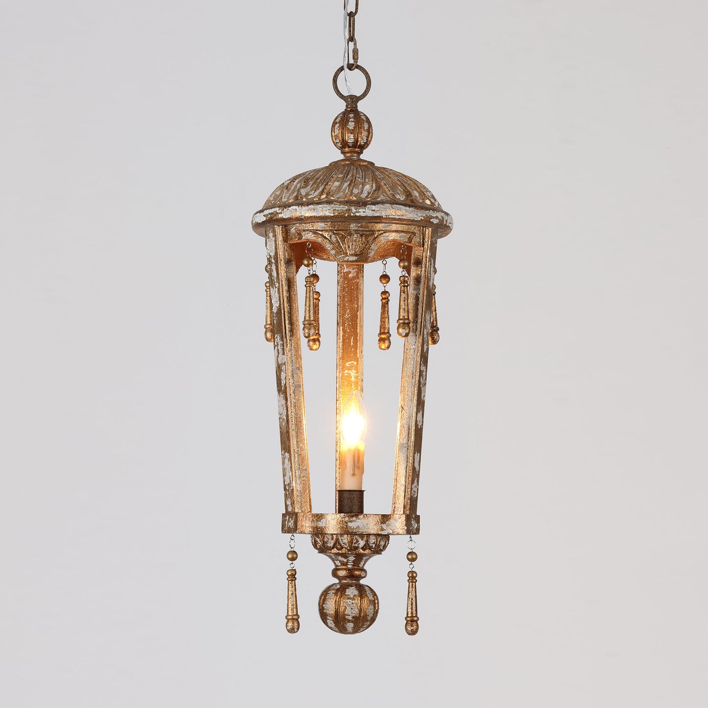French Woodcarving Lantern Pendant Lamp - Hand-Carved Gold Leaf Antique Chandelier
