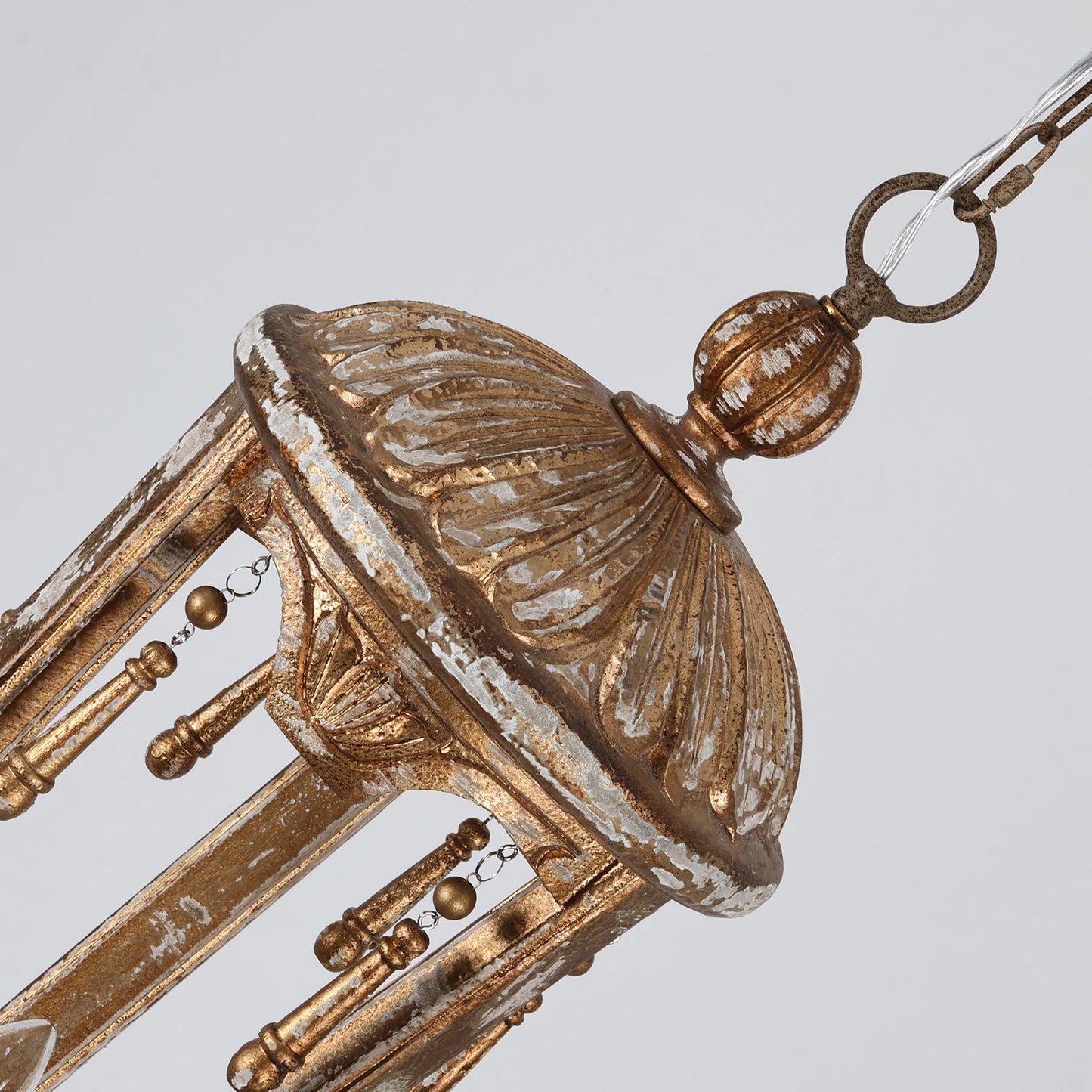 French Woodcarving Lantern Pendant Lamp - Hand-Carved Gold Leaf Antique Chandelier