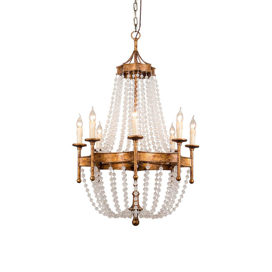 Frosted Crystal Bead Chandelier - Antique Brass Quatrefoil Coastal Pendant