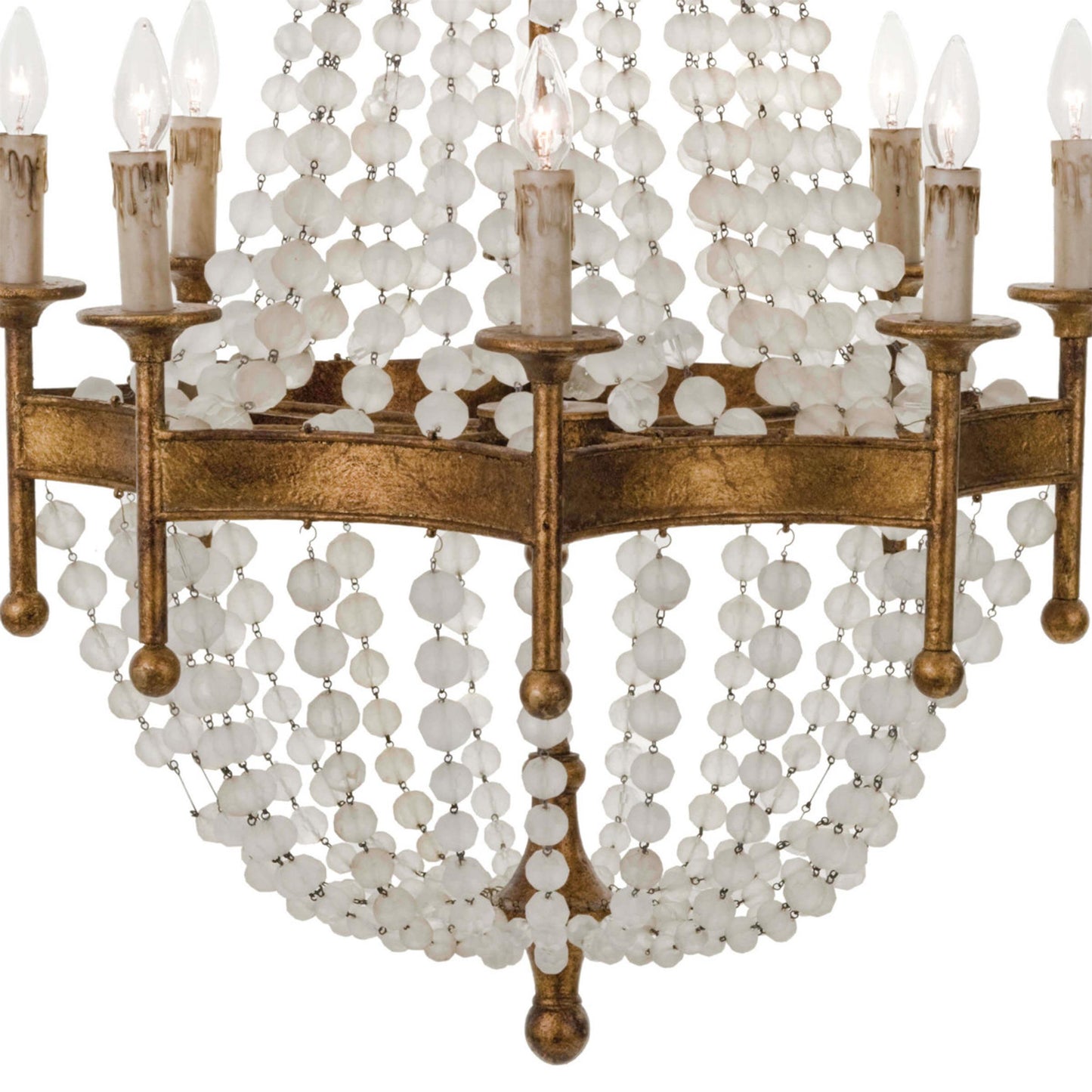Frosted Crystal Bead Chandelier - Antique Brass Quatrefoil Coastal Pendant