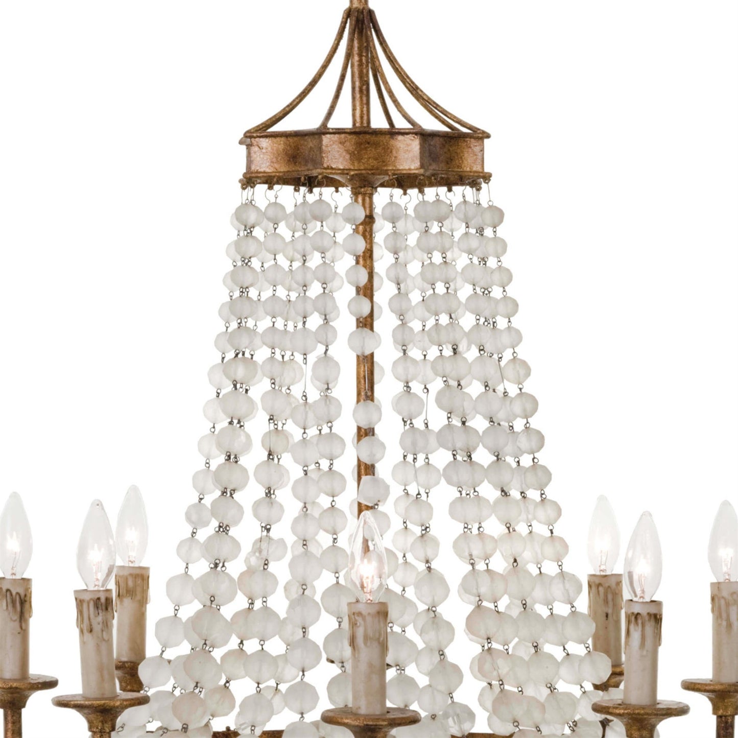 Frosted Crystal Bead Chandelier - Antique Brass Quatrefoil Coastal Pendant
