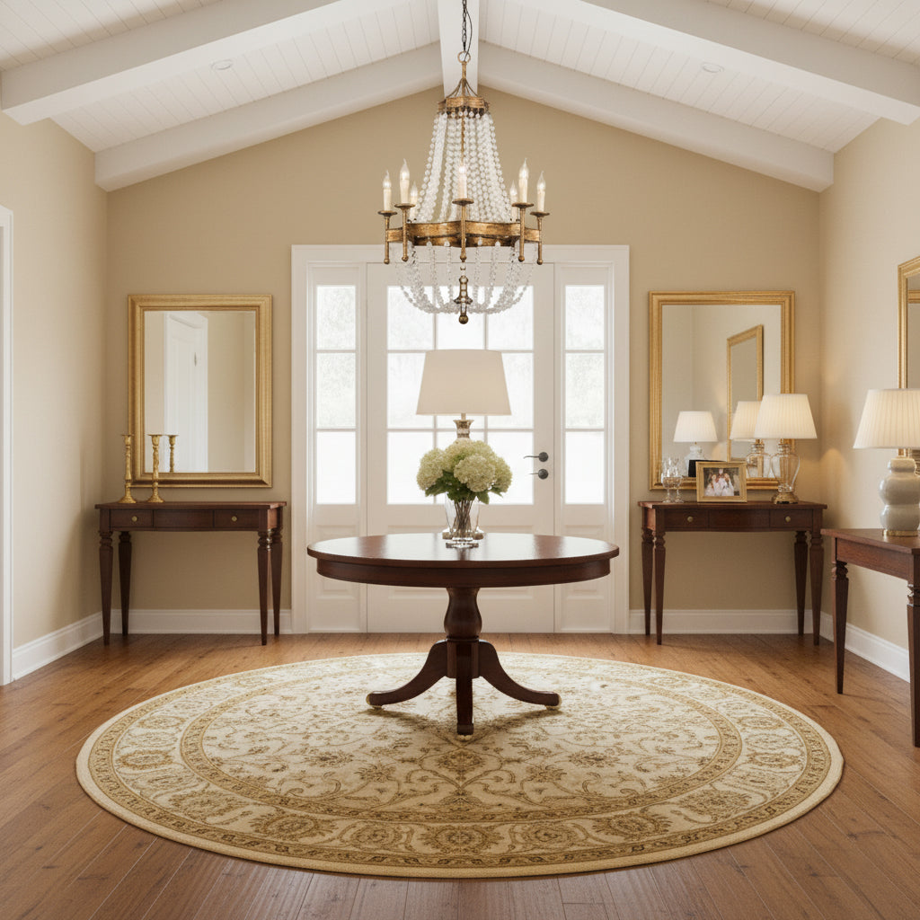 Frosted Crystal Bead Chandelier - Antique Brass Quatrefoil Coastal Pendant