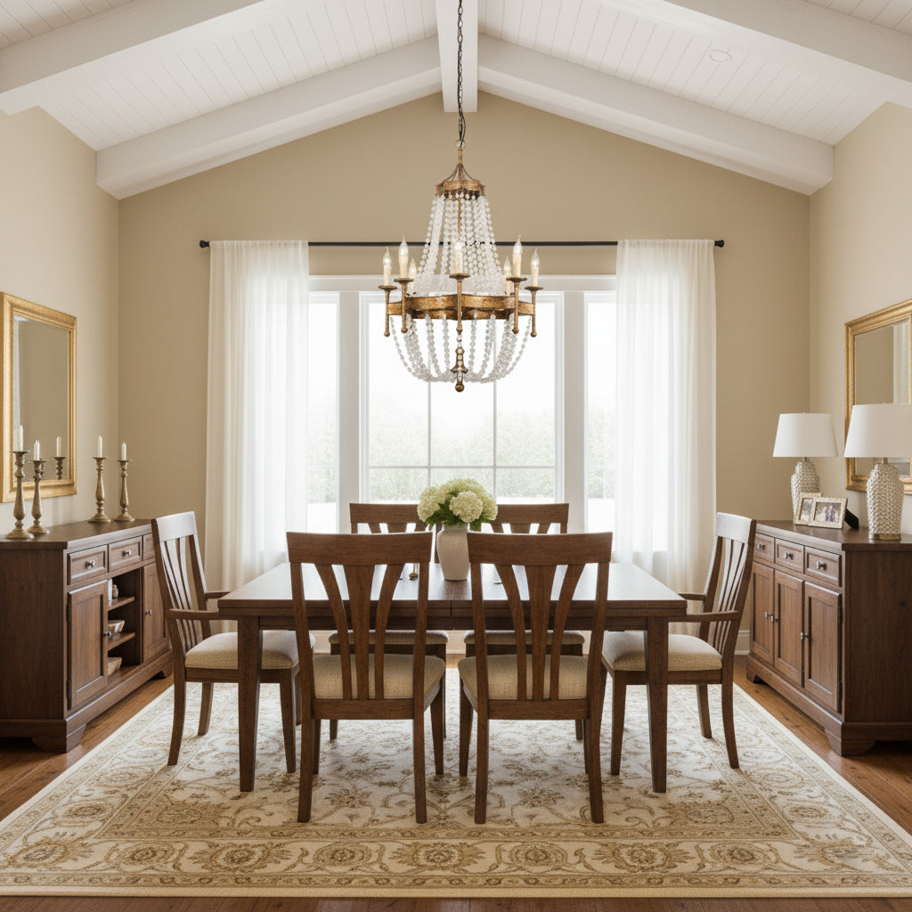 Frosted Crystal Bead Chandelier - Antique Brass Quatrefoil Coastal Pendant
