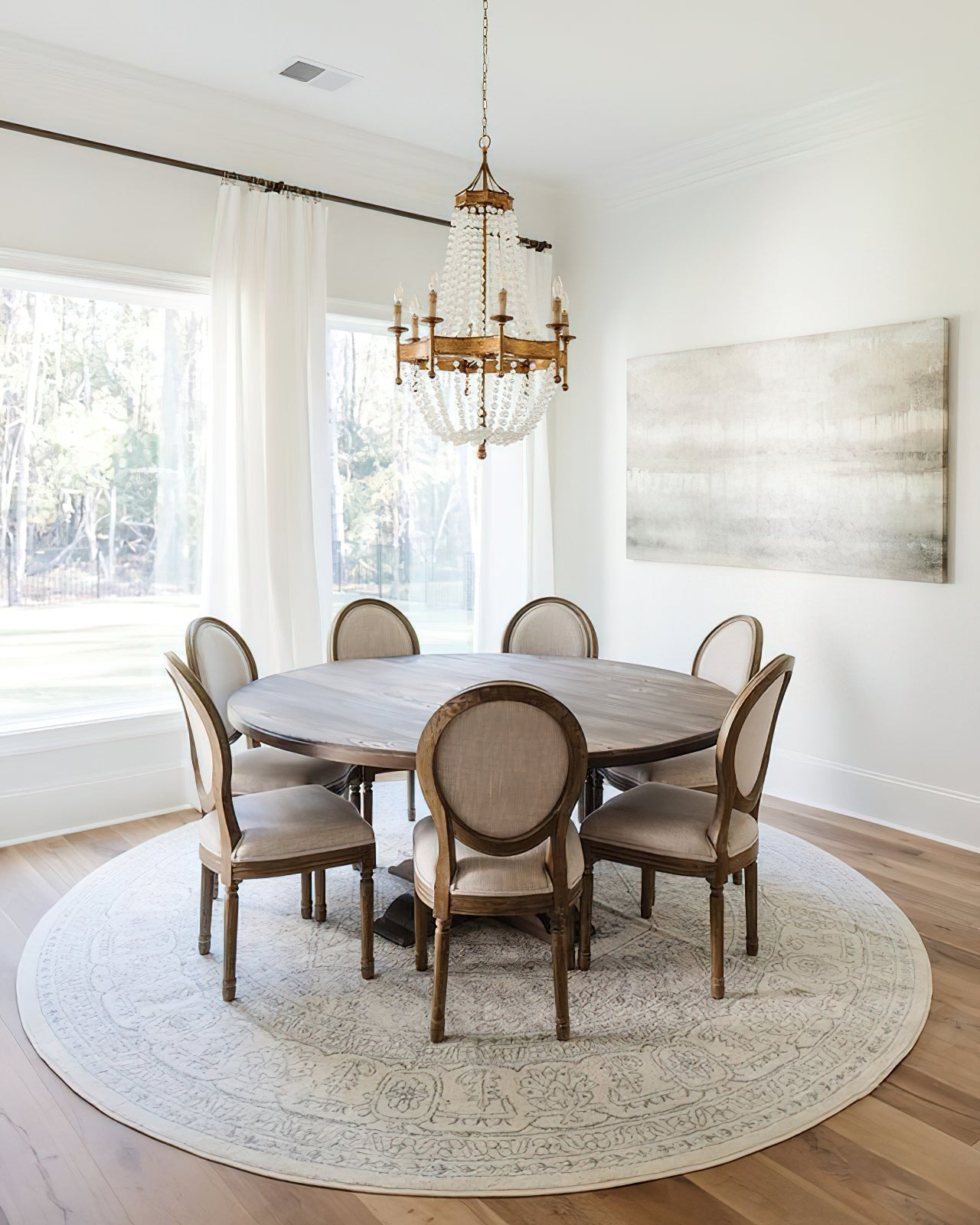 Frosted Crystal Bead Chandelier - Antique Brass Quatrefoil Coastal Pendant