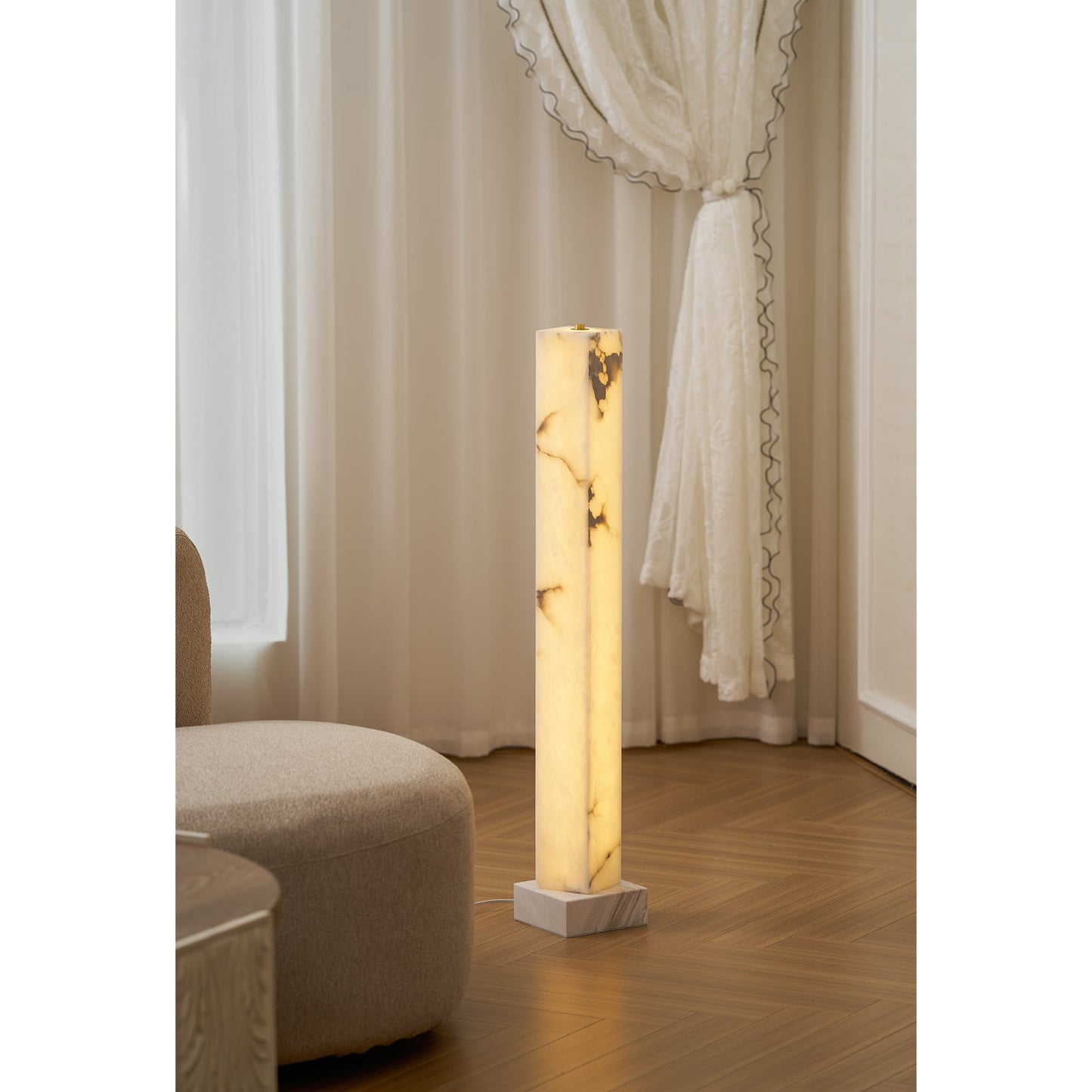 Frozen Alabaster Floor Lamp - Minimalist Integrated LED Light with Marble Base
