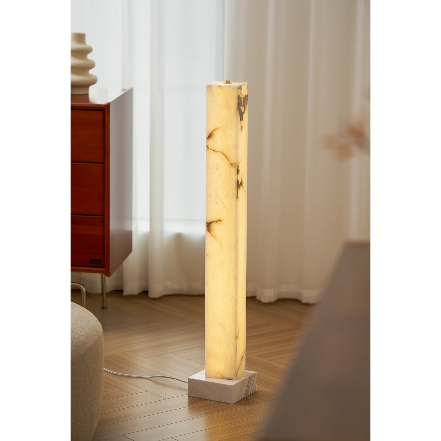 Frozen Alabaster Floor Lamp - Minimalist Integrated LED Light with Marble Base