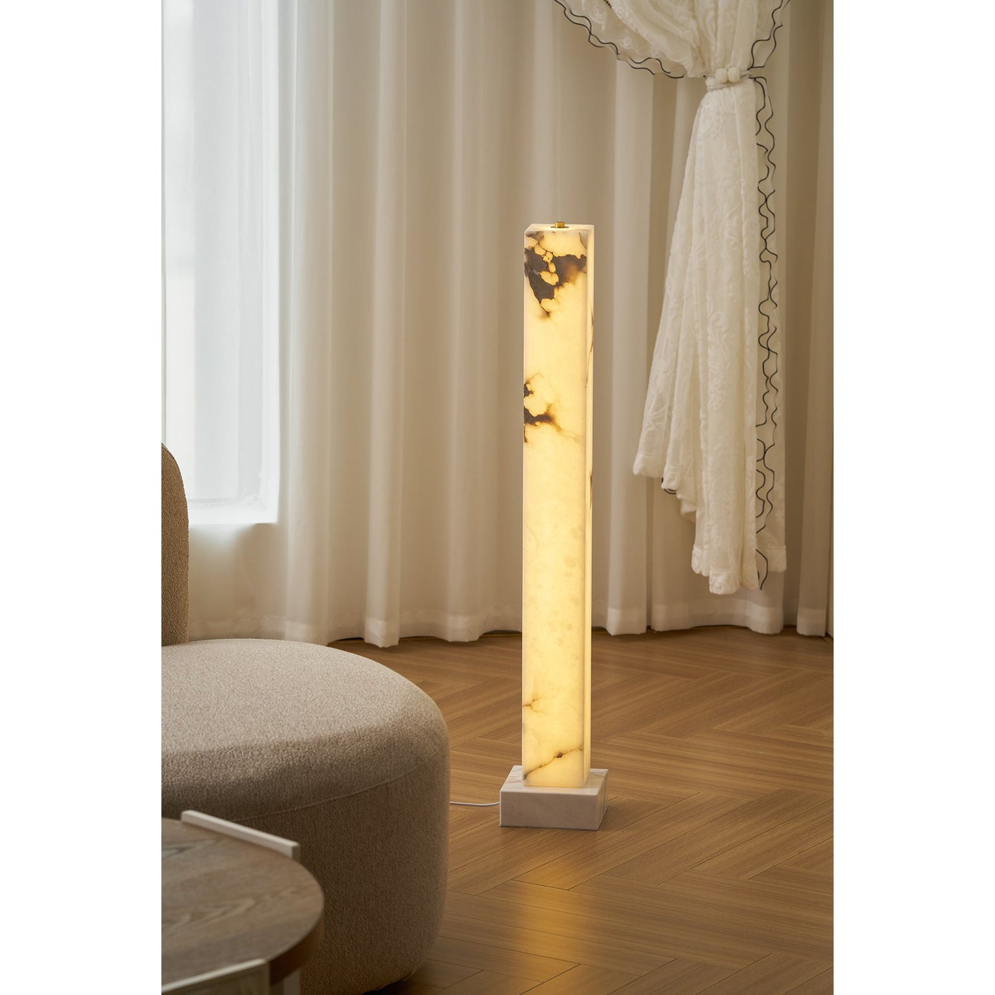 Frozen Alabaster Floor Lamp - Minimalist Integrated LED Light with Marble Base