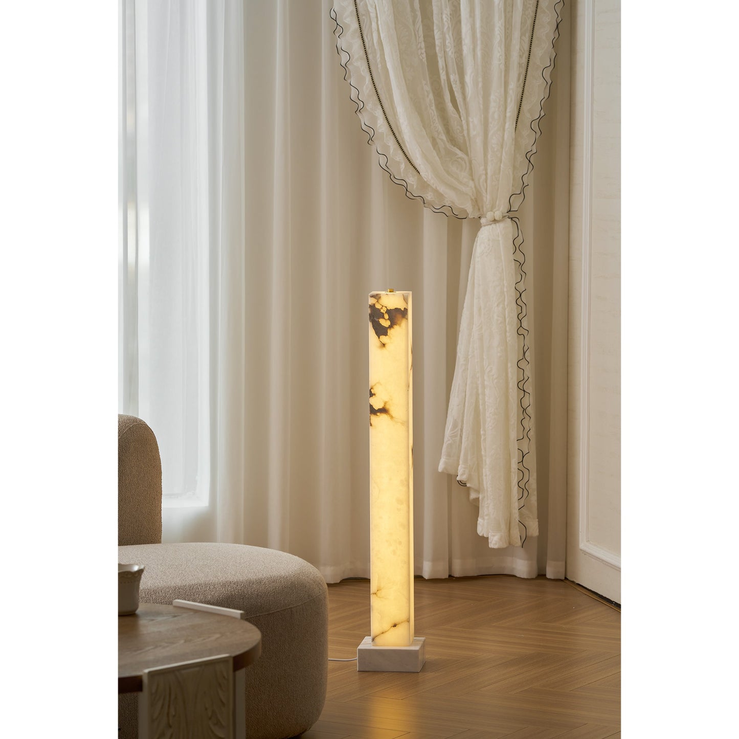Frozen Alabaster Floor Lamp - Minimalist Integrated LED Light with Marble Base