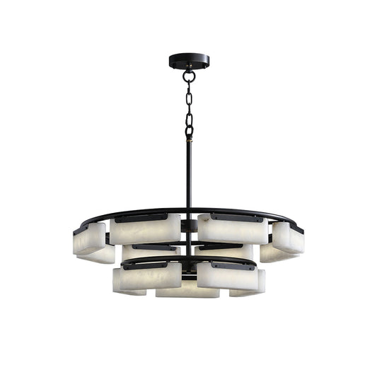 Fusion Alabaster Chandelier - Black & Brass Natural Spanish Alabaster LED Chandelier