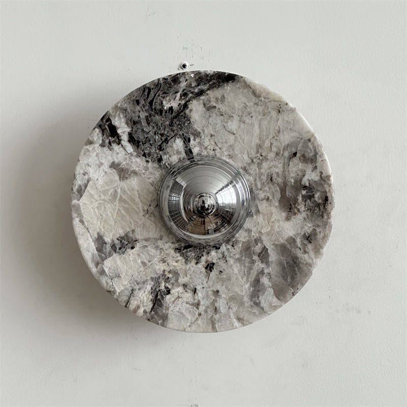 Calacatta Marble Wall Lamp – Minimalist Circular White Marble & Chrome LED Sconce