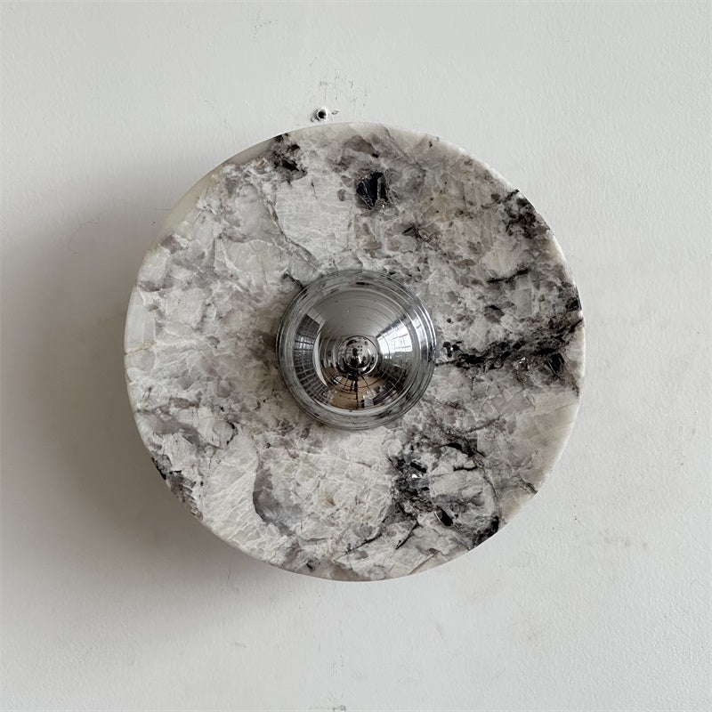 Calacatta Marble Wall Lamp – Minimalist Circular White Marble & Chrome LED Sconce