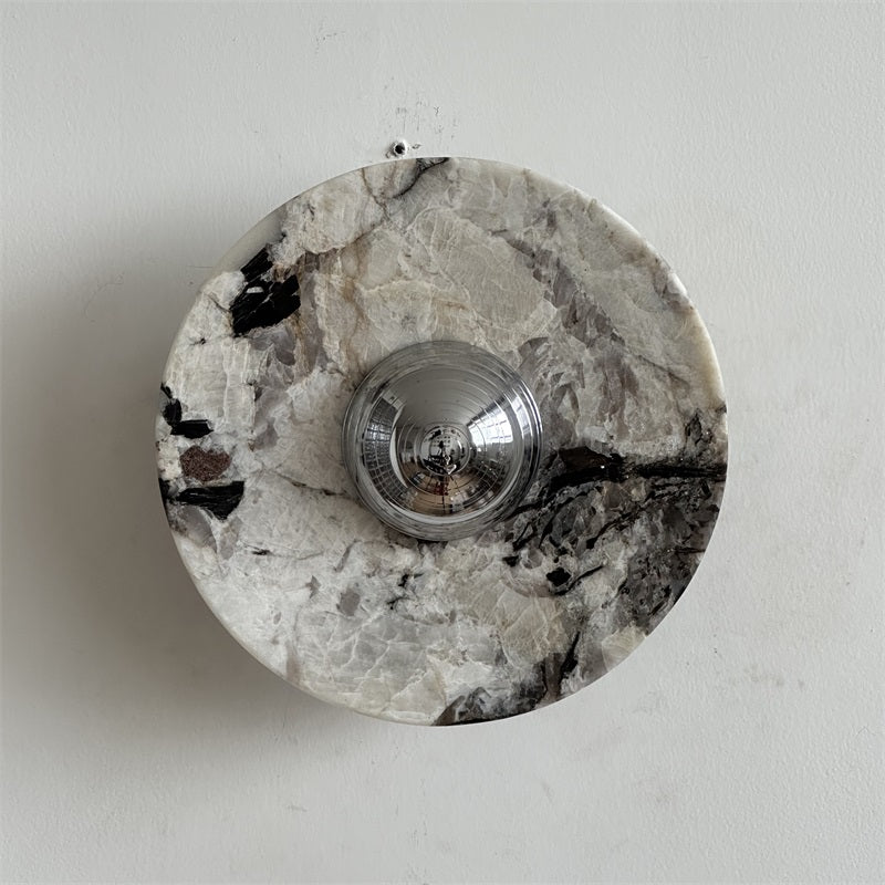 Calacatta Marble Wall Lamp – Minimalist Circular White Marble & Chrome LED Sconce
