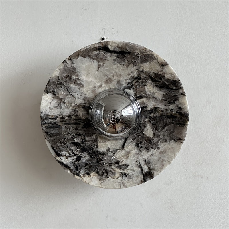Calacatta Marble Wall Lamp – Minimalist Circular White Marble & Chrome LED Sconce