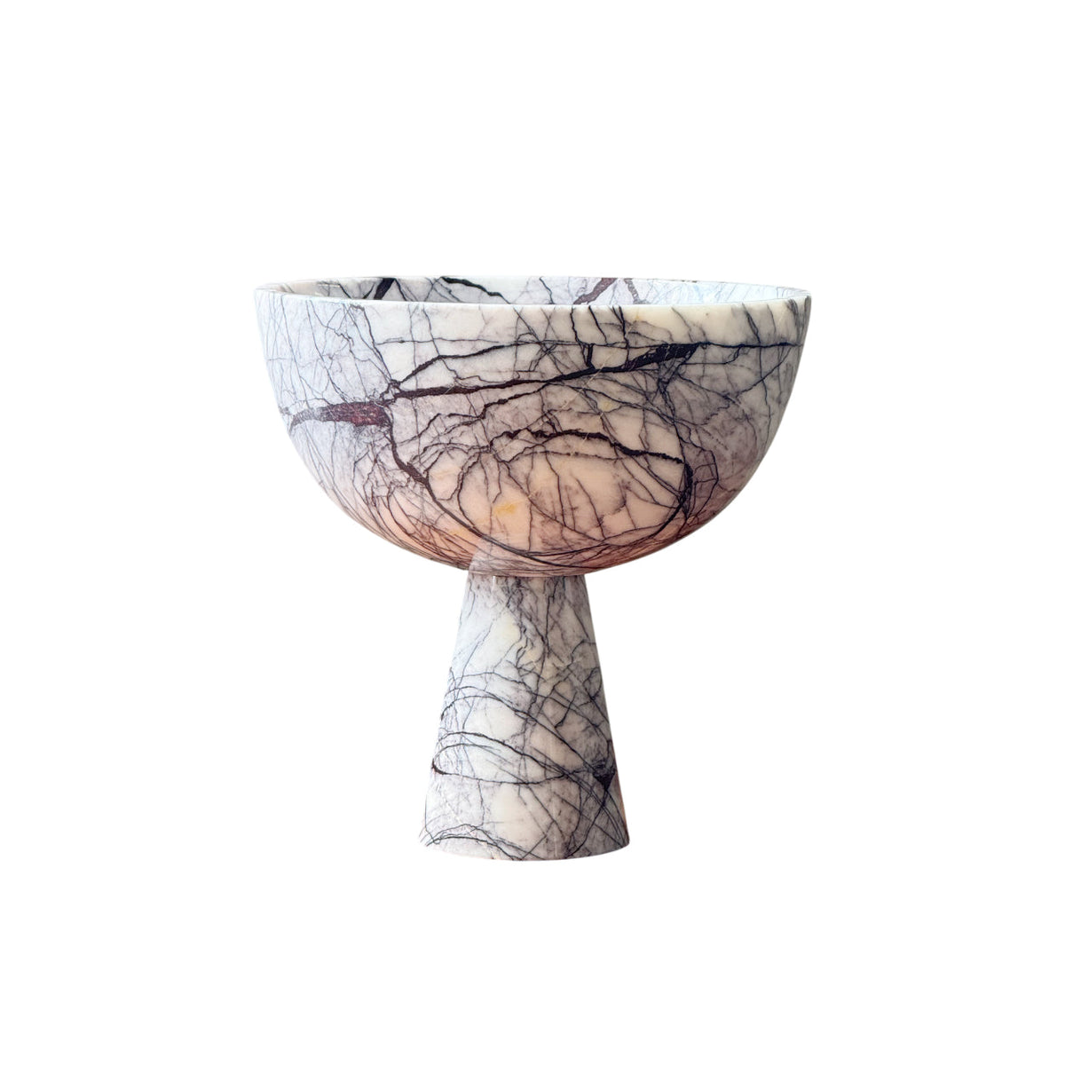 Gala Marble Fruit Plate - Carved Natural Marble Pedestal Bowl & Display Plate
