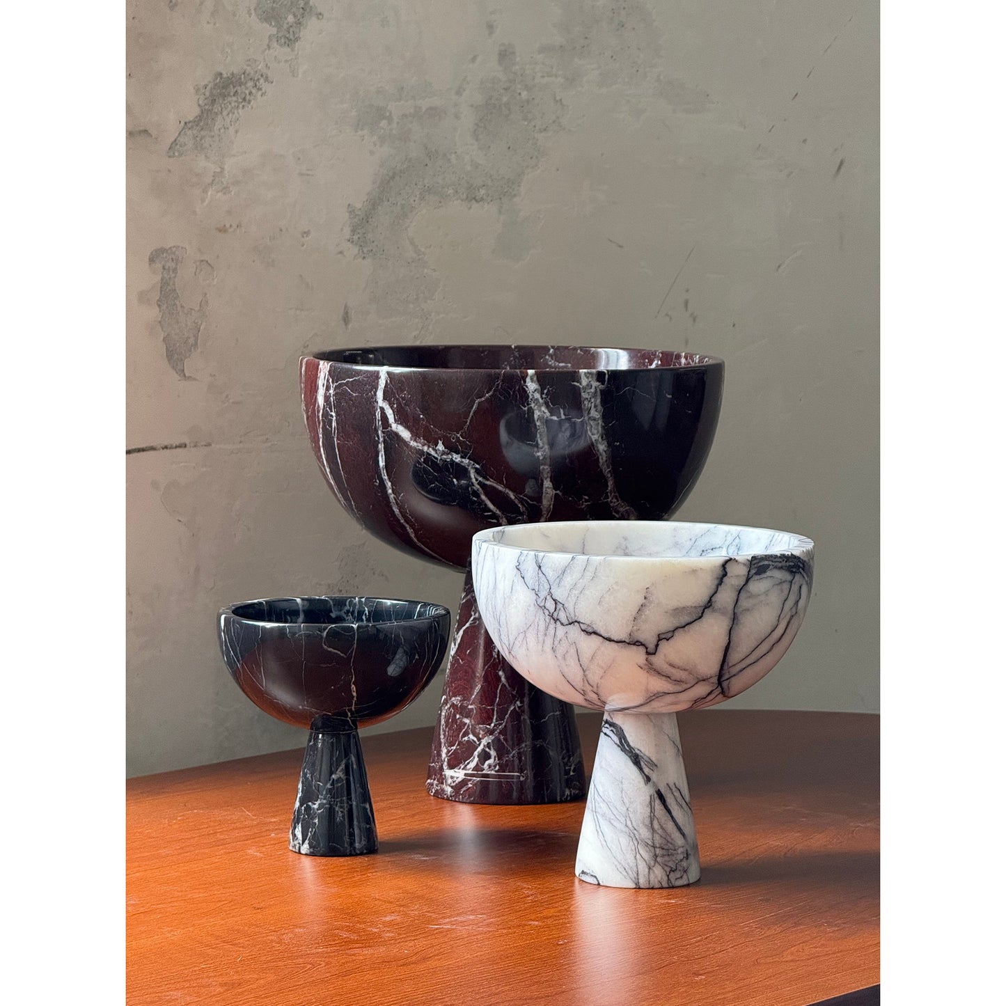 Gala Marble Fruit Plate - Carved Natural Marble Pedestal Bowl & Display Plate