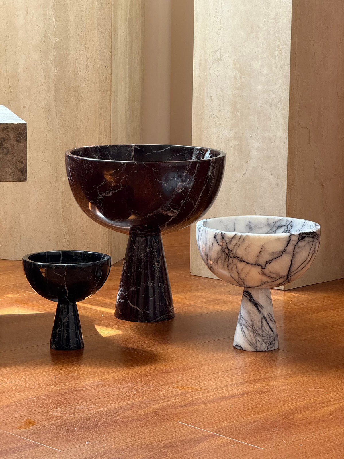 Gala Marble Fruit Plate - Carved Natural Marble Pedestal Bowl & Display Plate
