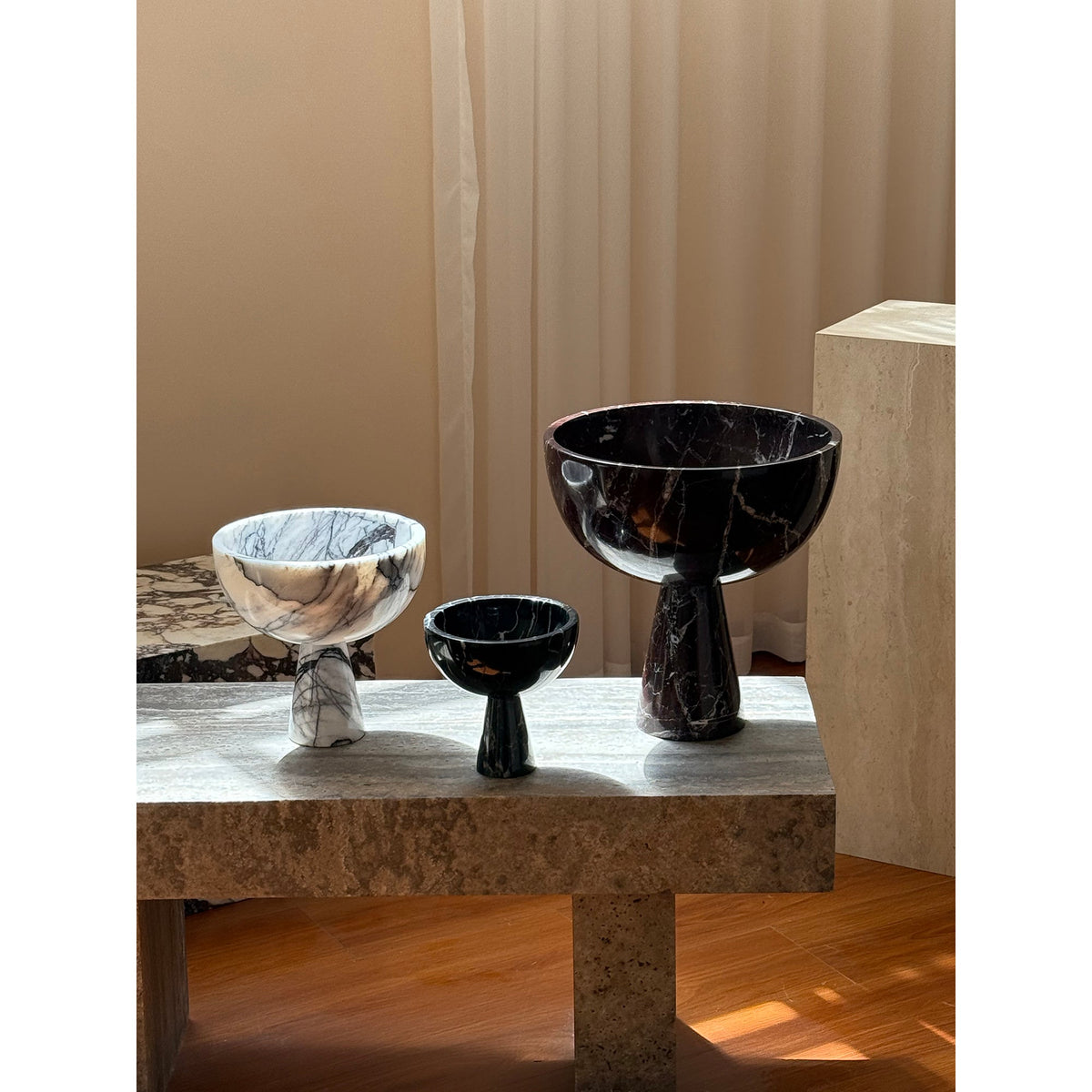 Gala Marble Fruit Plate - Carved Natural Marble Pedestal Bowl & Display Plate