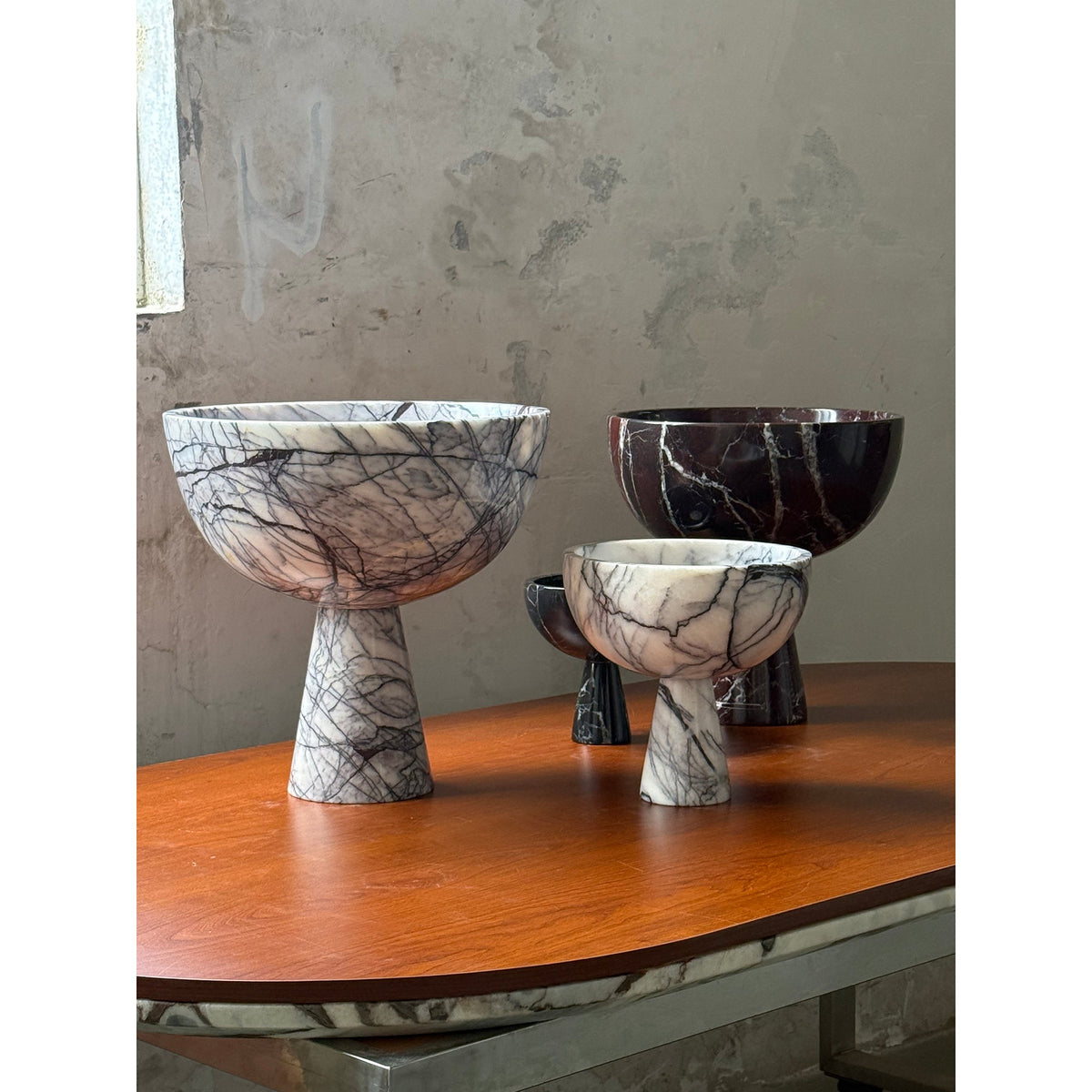 Gala Marble Fruit Plate - Carved Natural Marble Pedestal Bowl & Display Plate