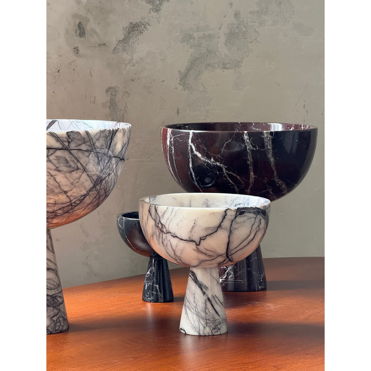 Gala Marble Fruit Plate - Carved Natural Marble Pedestal Bowl & Display Plate