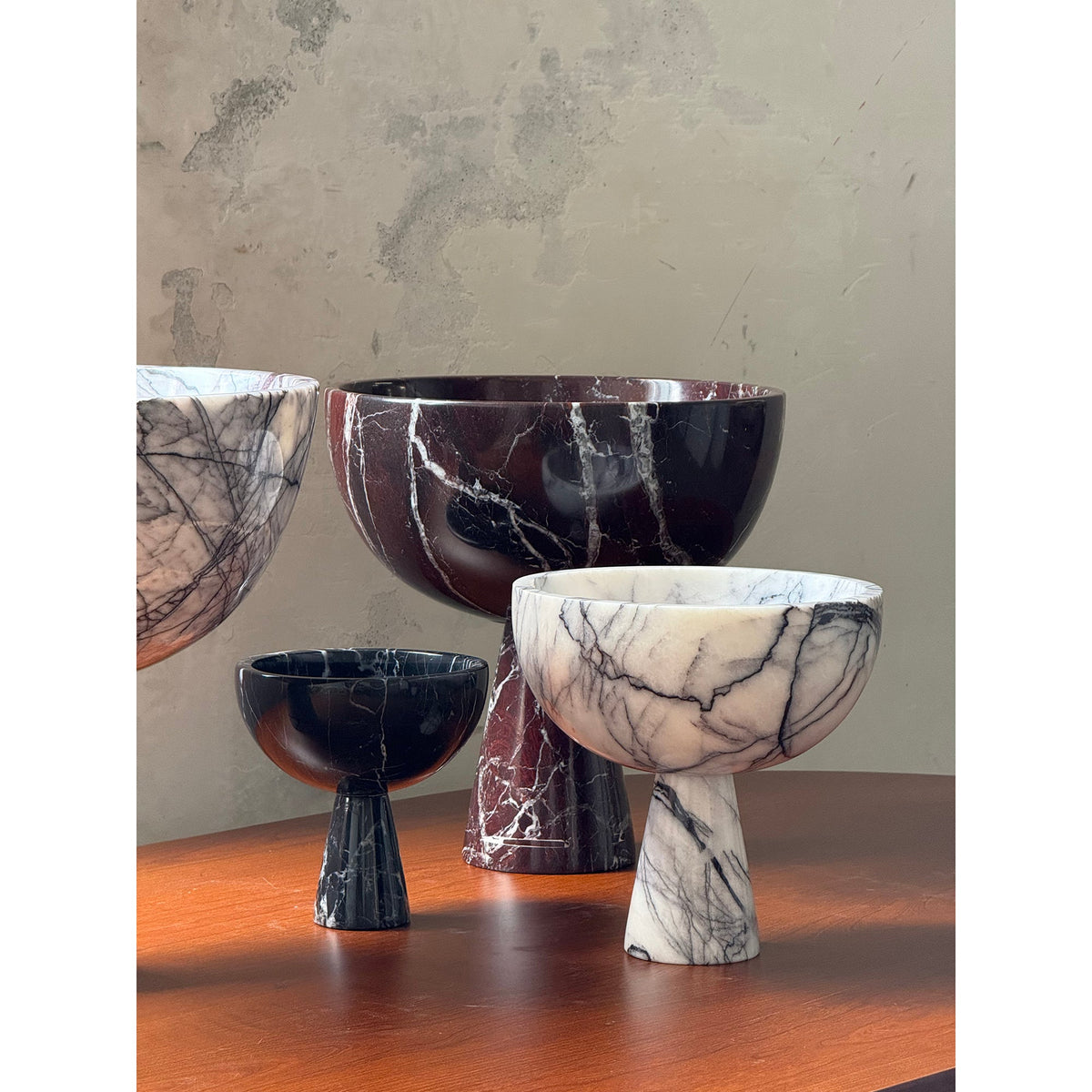 Gala Marble Fruit Plate - Carved Natural Marble Pedestal Bowl & Display Plate