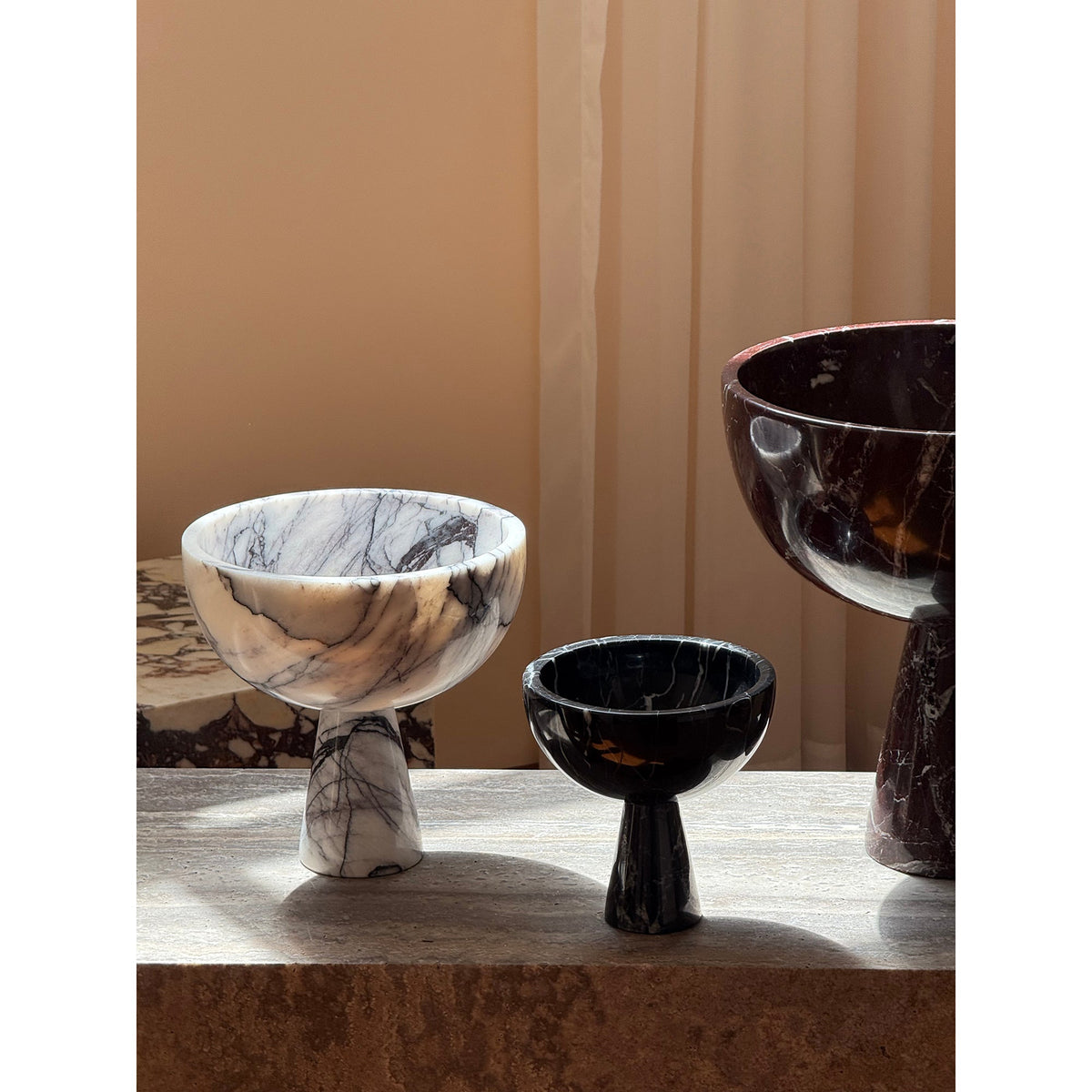 Gala Marble Fruit Plate - Carved Natural Marble Pedestal Bowl & Display Plate