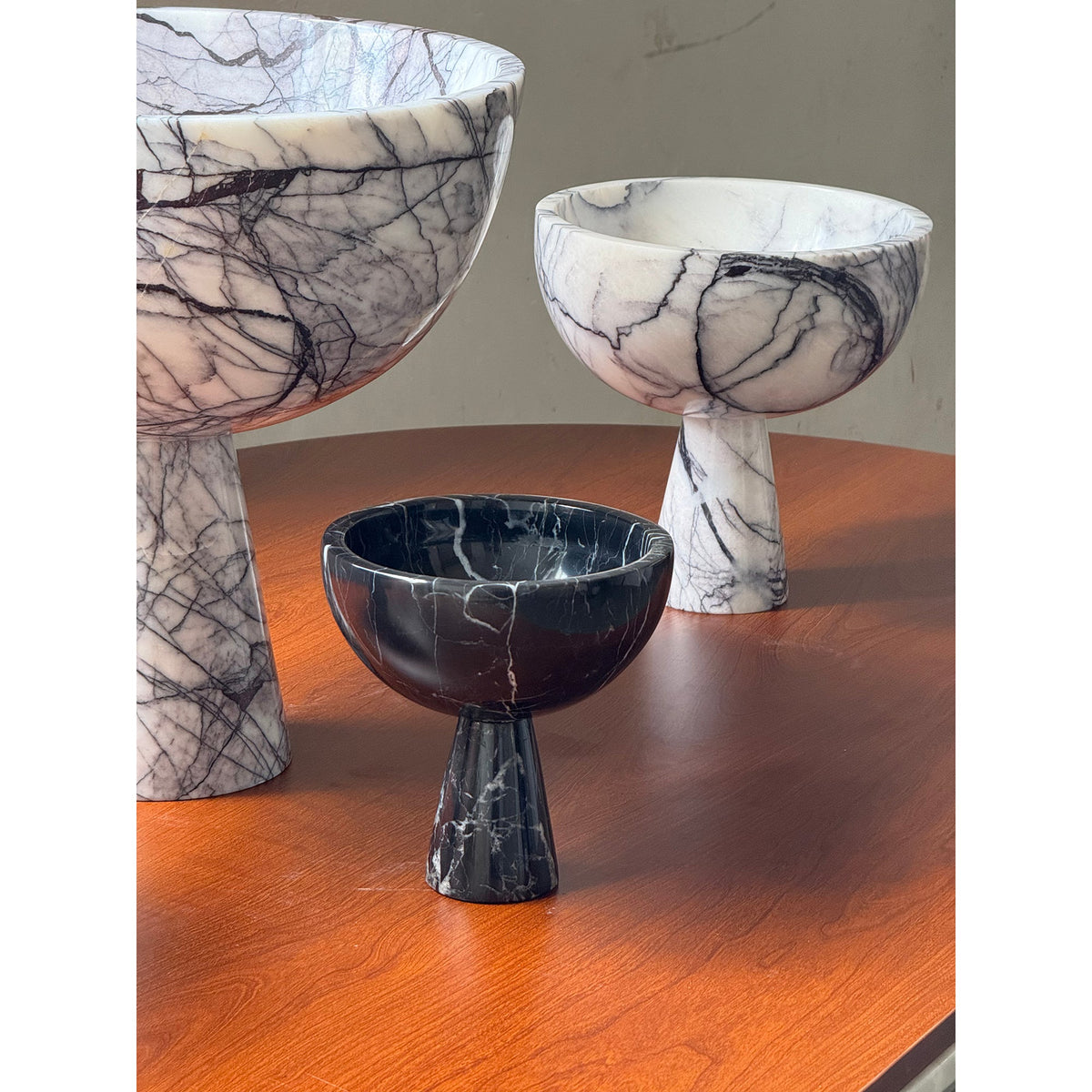 Gala Marble Fruit Plate - Carved Natural Marble Pedestal Bowl & Display Plate