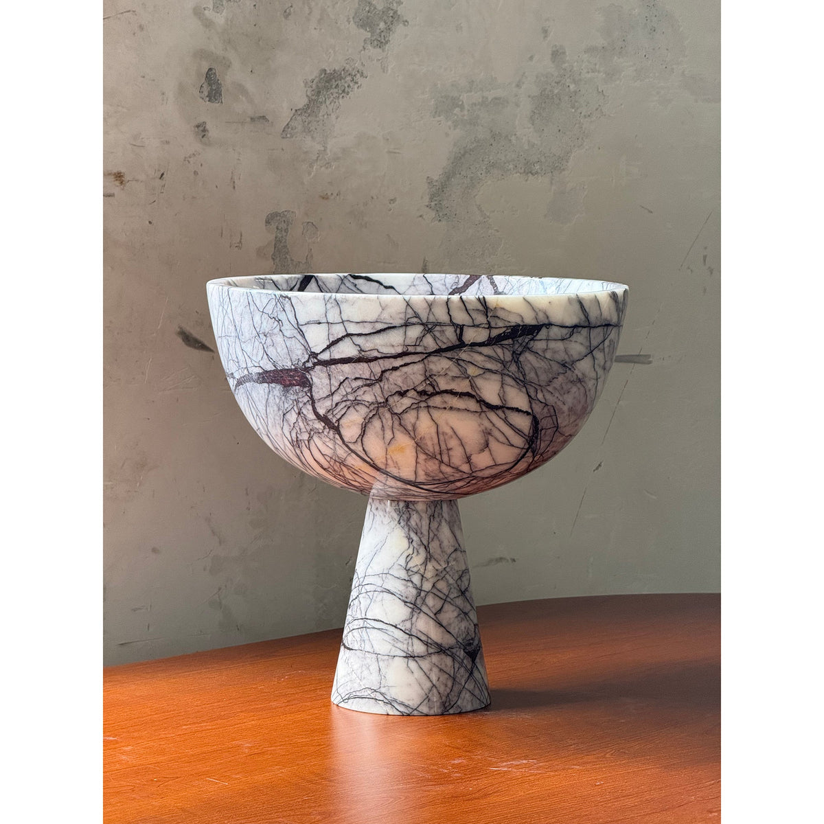 Gala Marble Fruit Plate - Carved Natural Marble Pedestal Bowl & Display Plate